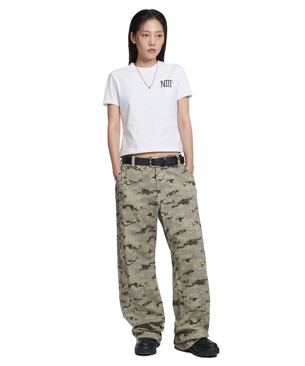 노매뉴얼(NOMANUAL) TWO FACE LOGO T-SHIRT (WOMAN) - WHITE