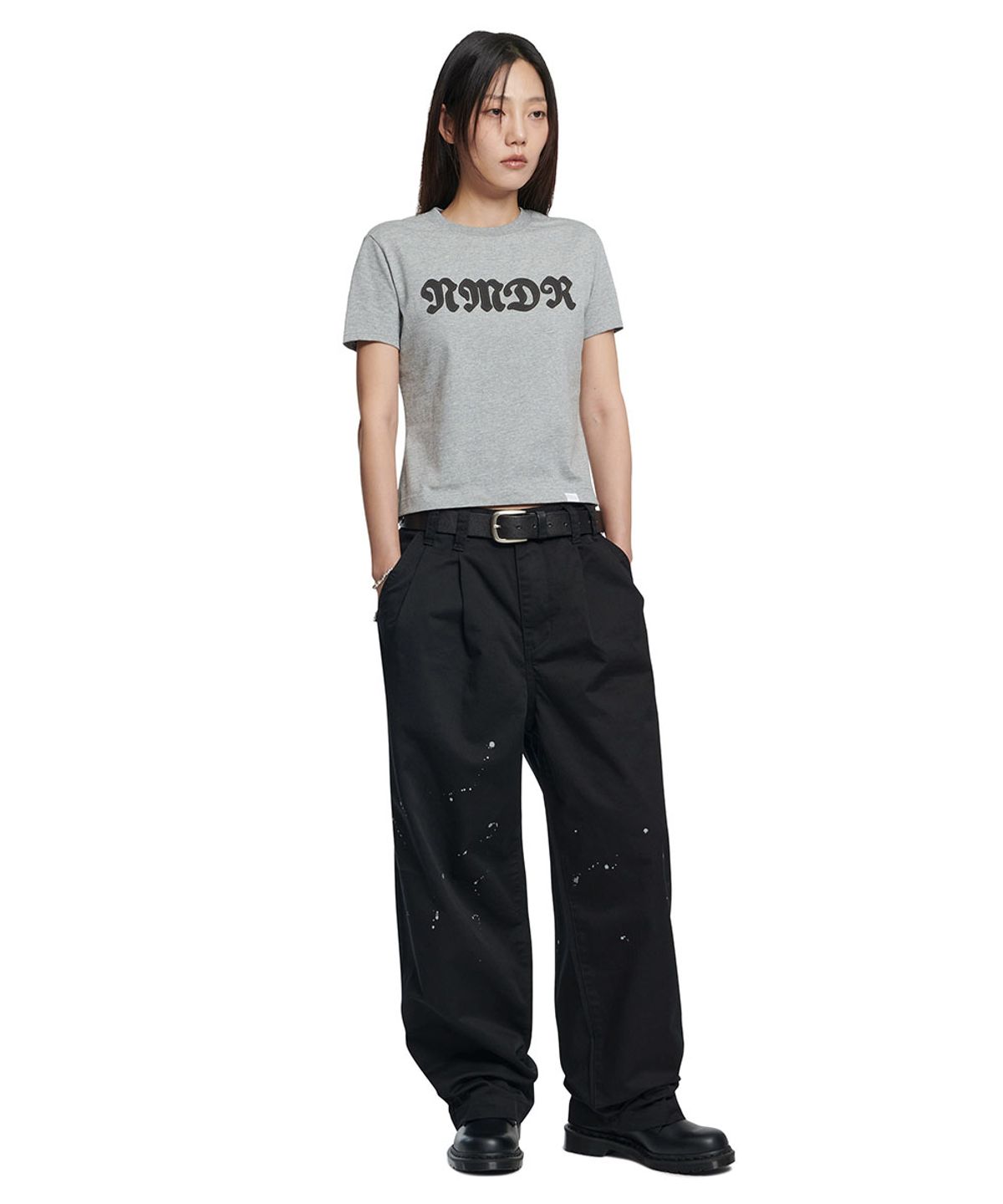 노매뉴얼(NOMANUAL) WAFFLE PATCHED T-SHIRT (WOMAN) - MELANGE