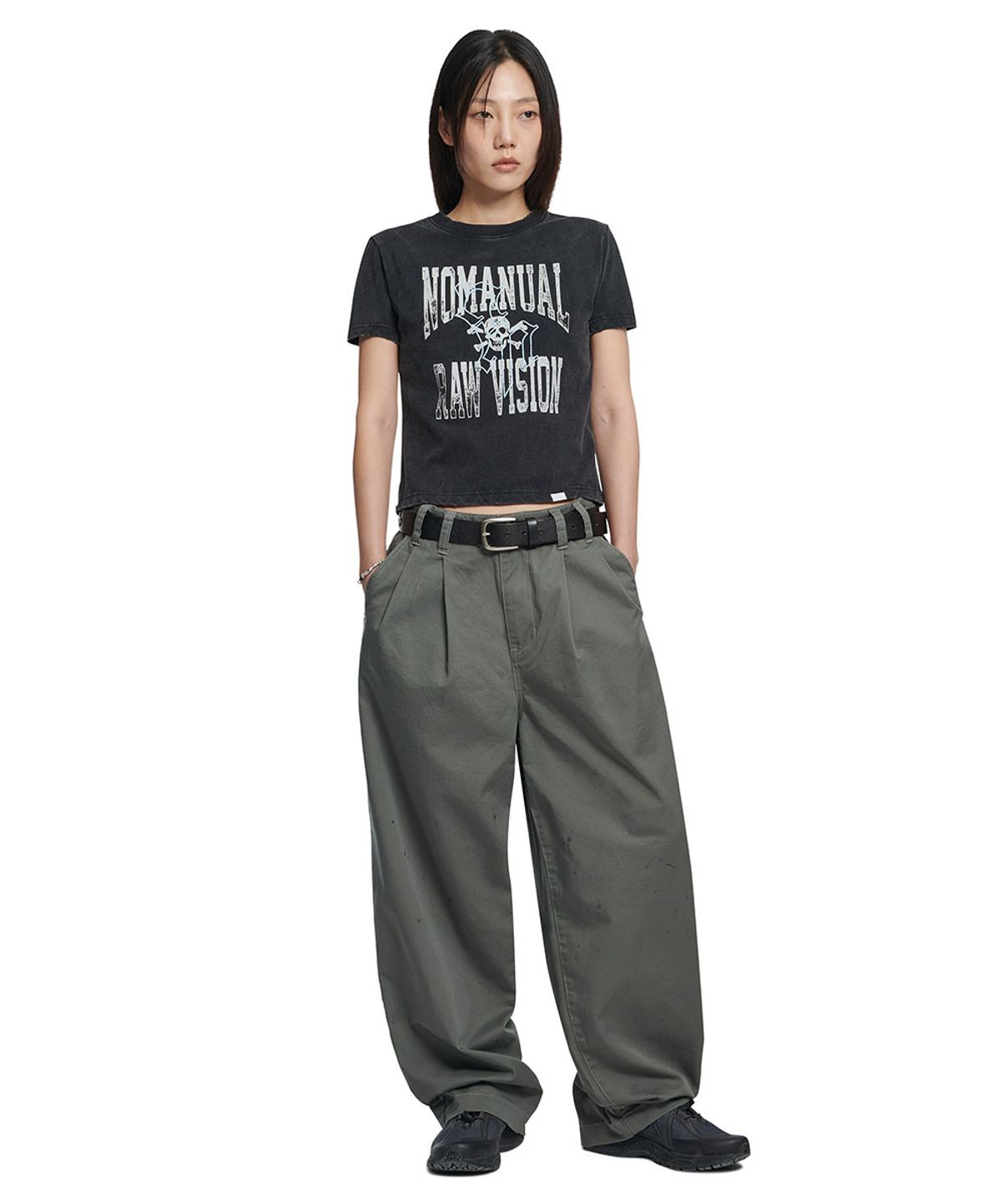 노매뉴얼(NOMANUAL) NM SKULL T-SHIRT (WOMAN) - WASHED BLACK
