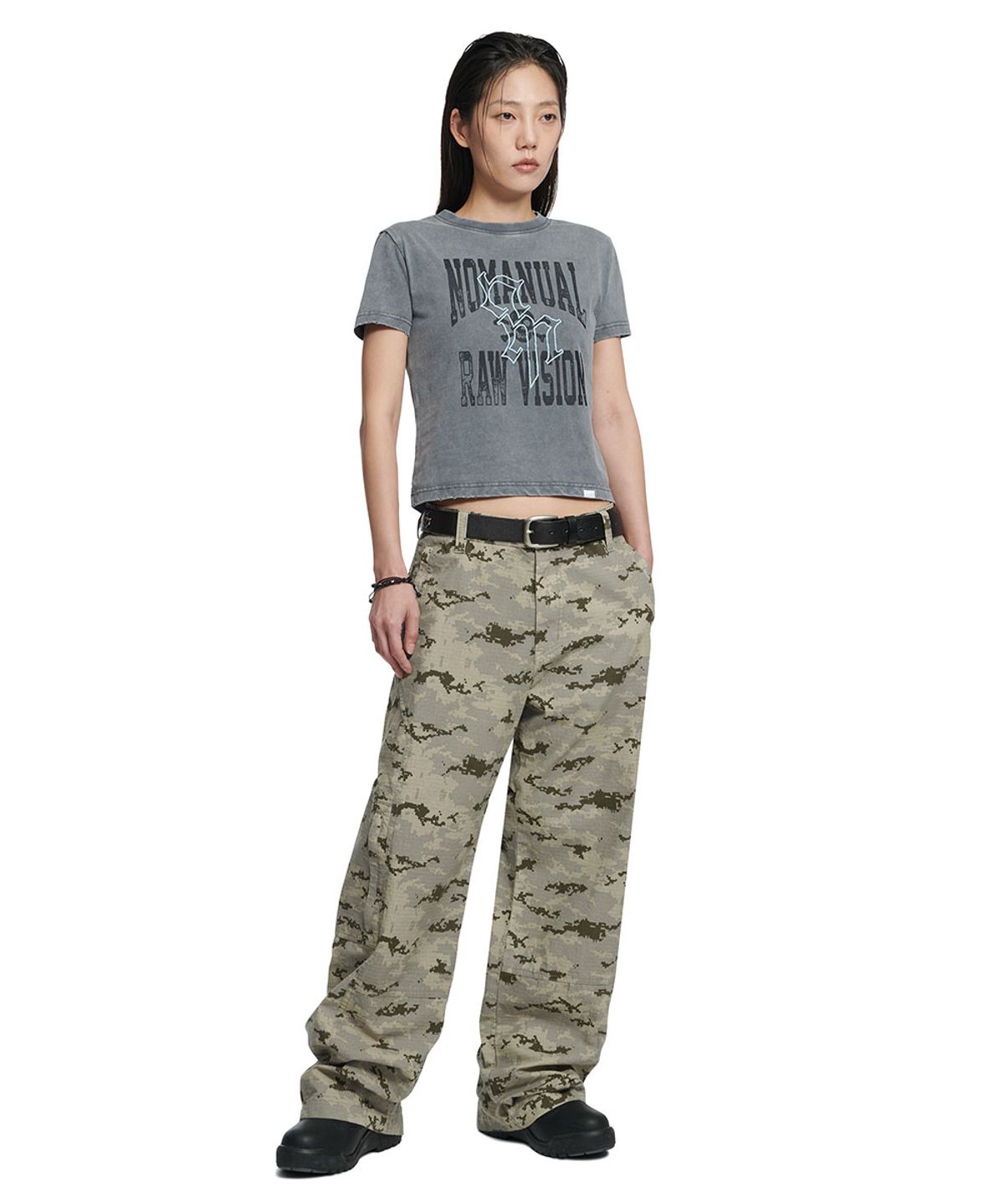 노매뉴얼(NOMANUAL) NM SKULL T-SHIRT (WOMAN) - WASHED GRAY