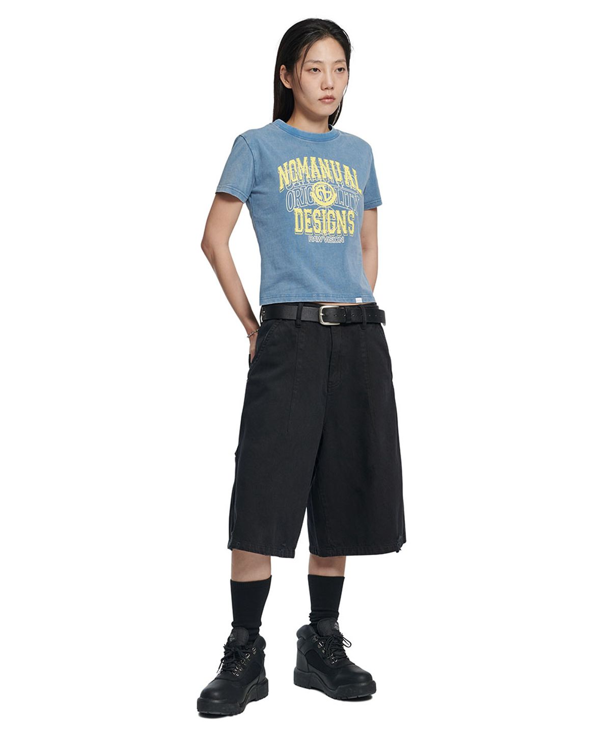 노매뉴얼(NOMANUAL) LAYERED ARCH GRAPHIC T-SHIRT (WOMAN) - WASHED NAVY