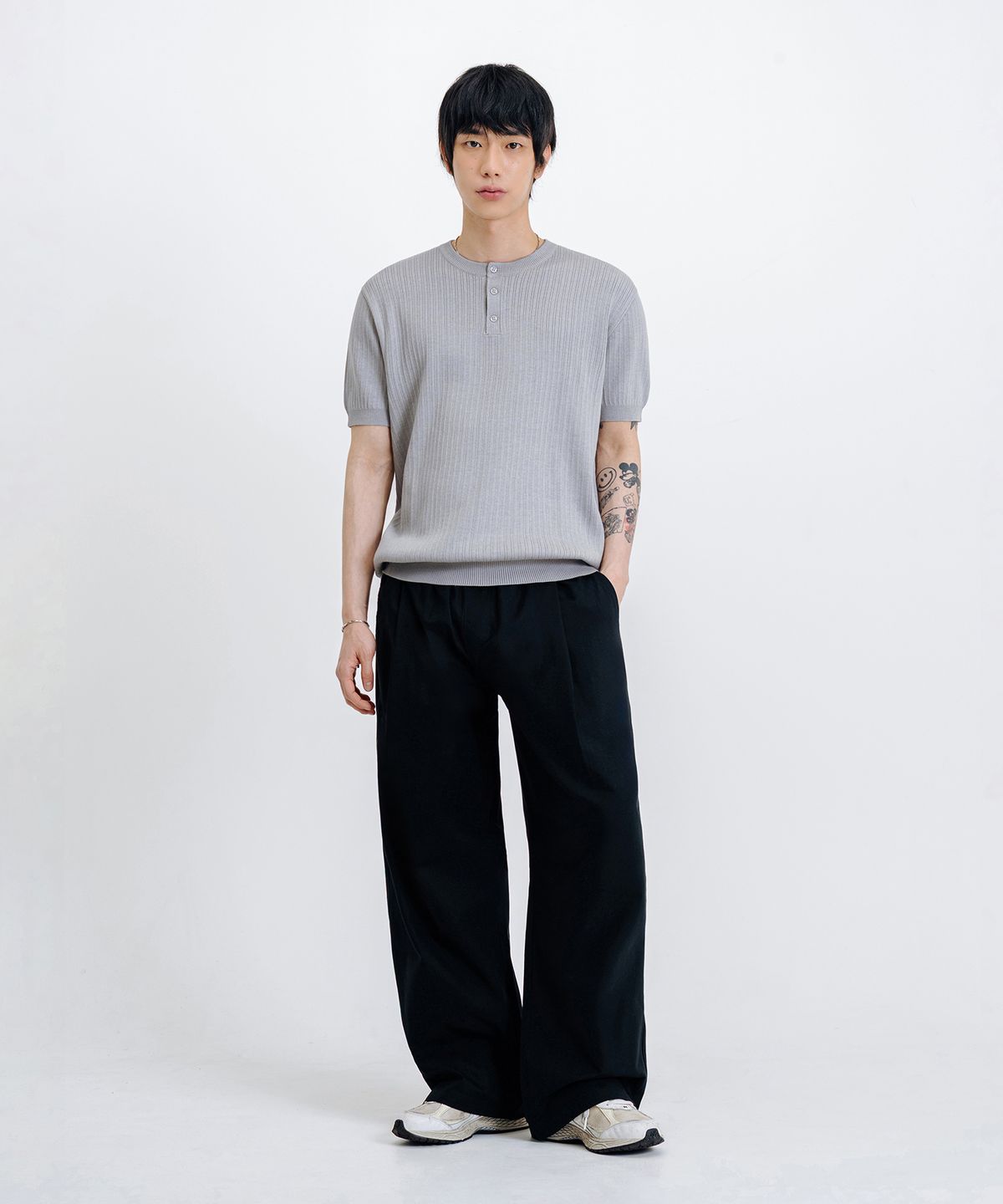 리메인세컨드(LEMAIN SECOND) 린넨 라이크 밴딩 와이드 팬츠 [블랙]