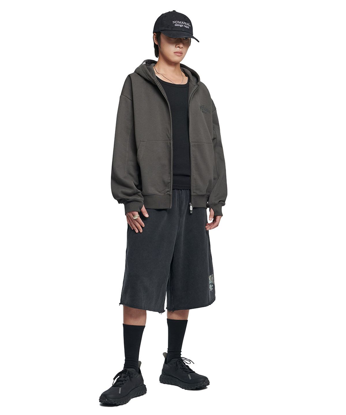 노매뉴얼(NOMANUAL) F.P HOODED ZIP-UP - CHARCOAL