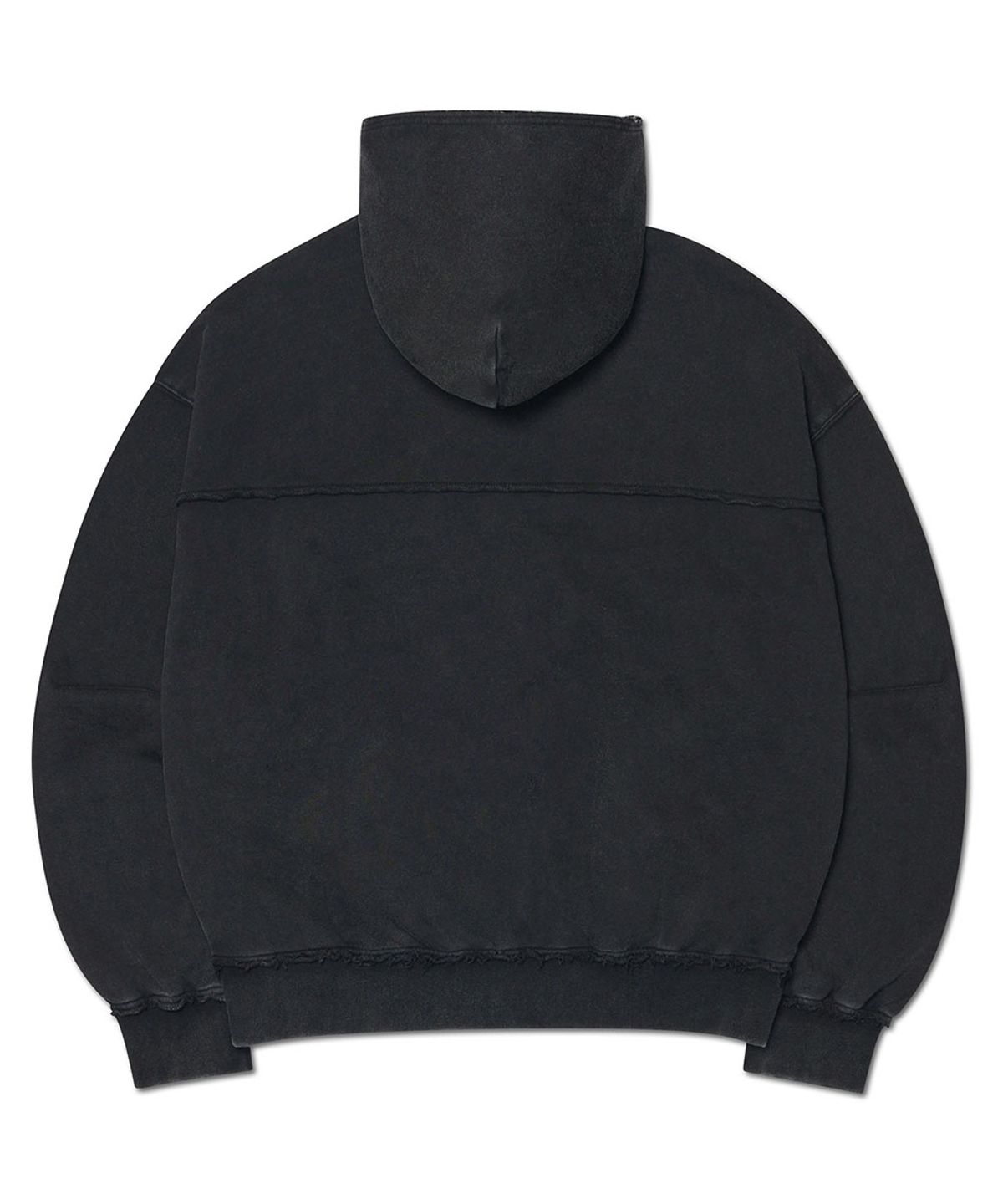 노매뉴얼(NOMANUAL) RAW EDGE HOODED ZIP-UP - WASHED BLACK
