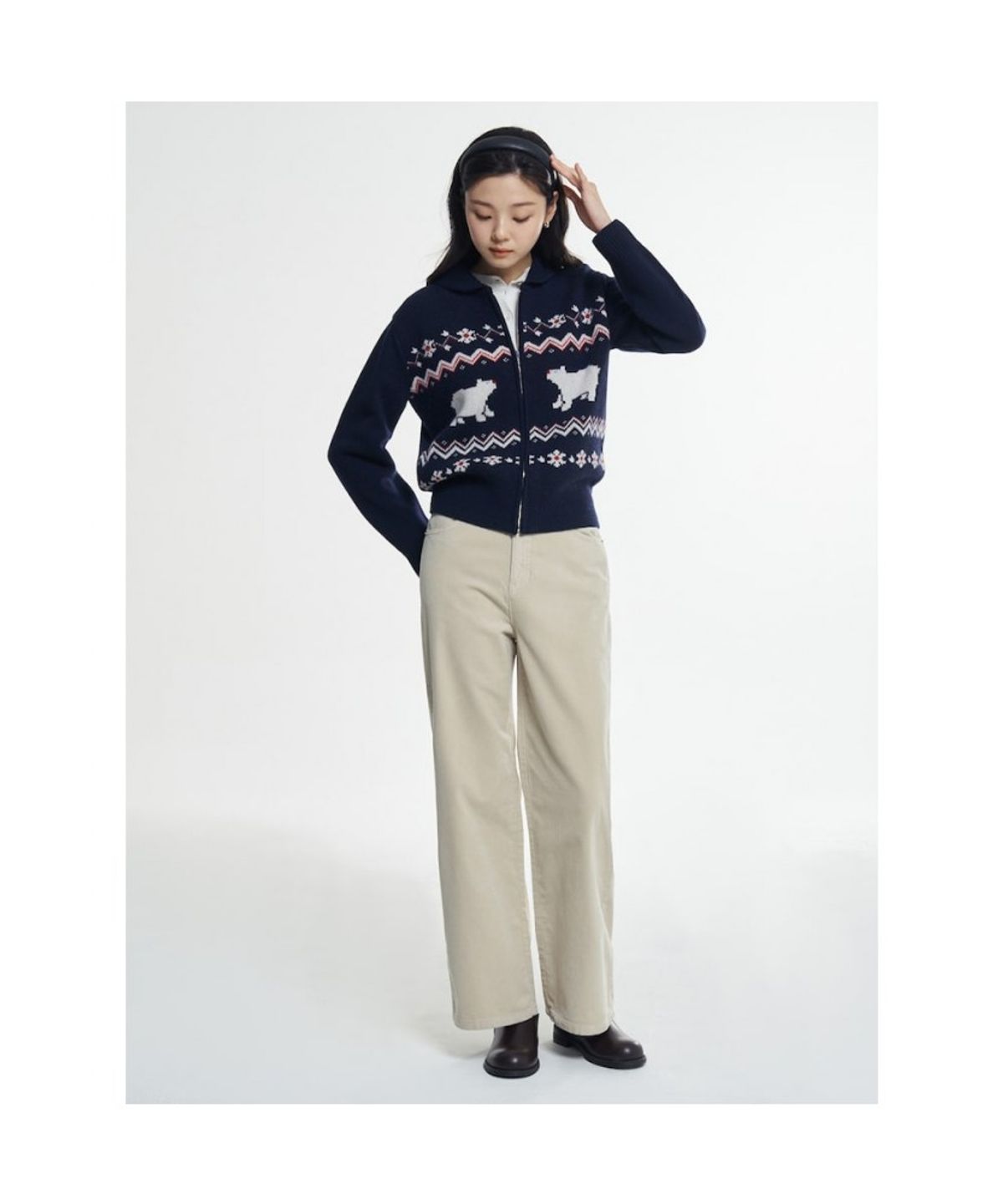 빈폴 레이디스(BEANPOLE LADIES) 세미 와이드 벨벳 데님  베이지 (BF5X21C83A)