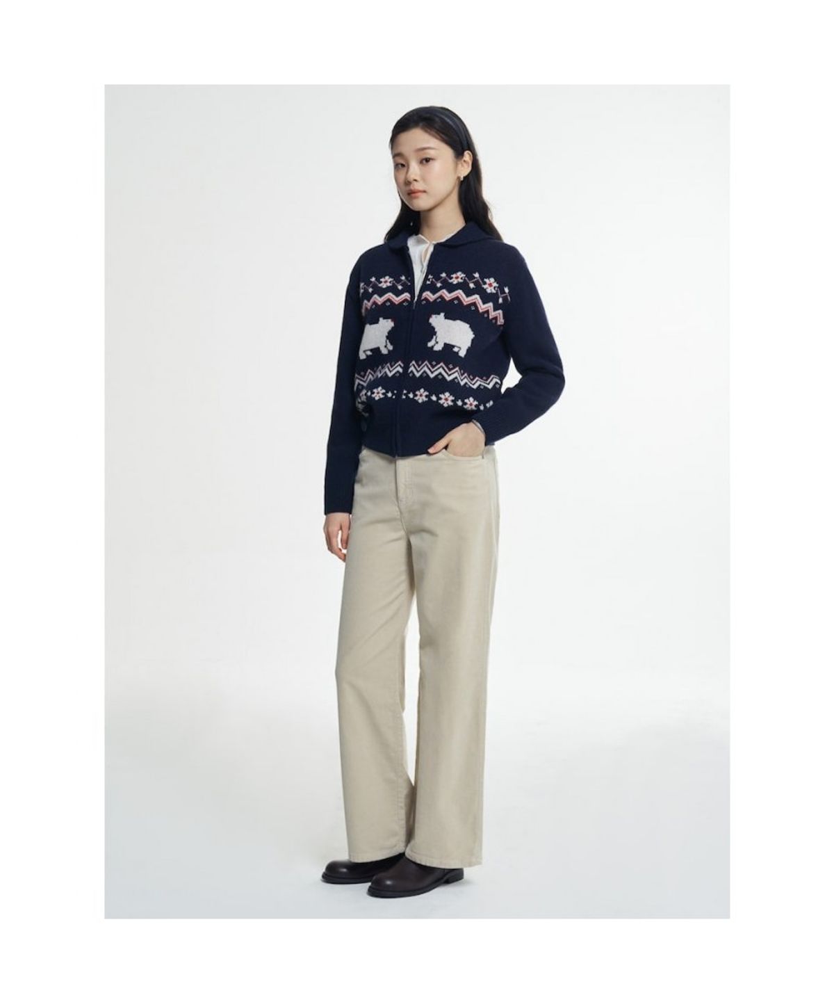 빈폴 레이디스(BEANPOLE LADIES) 세미 와이드 벨벳 데님  베이지 (BF5X21C83A)