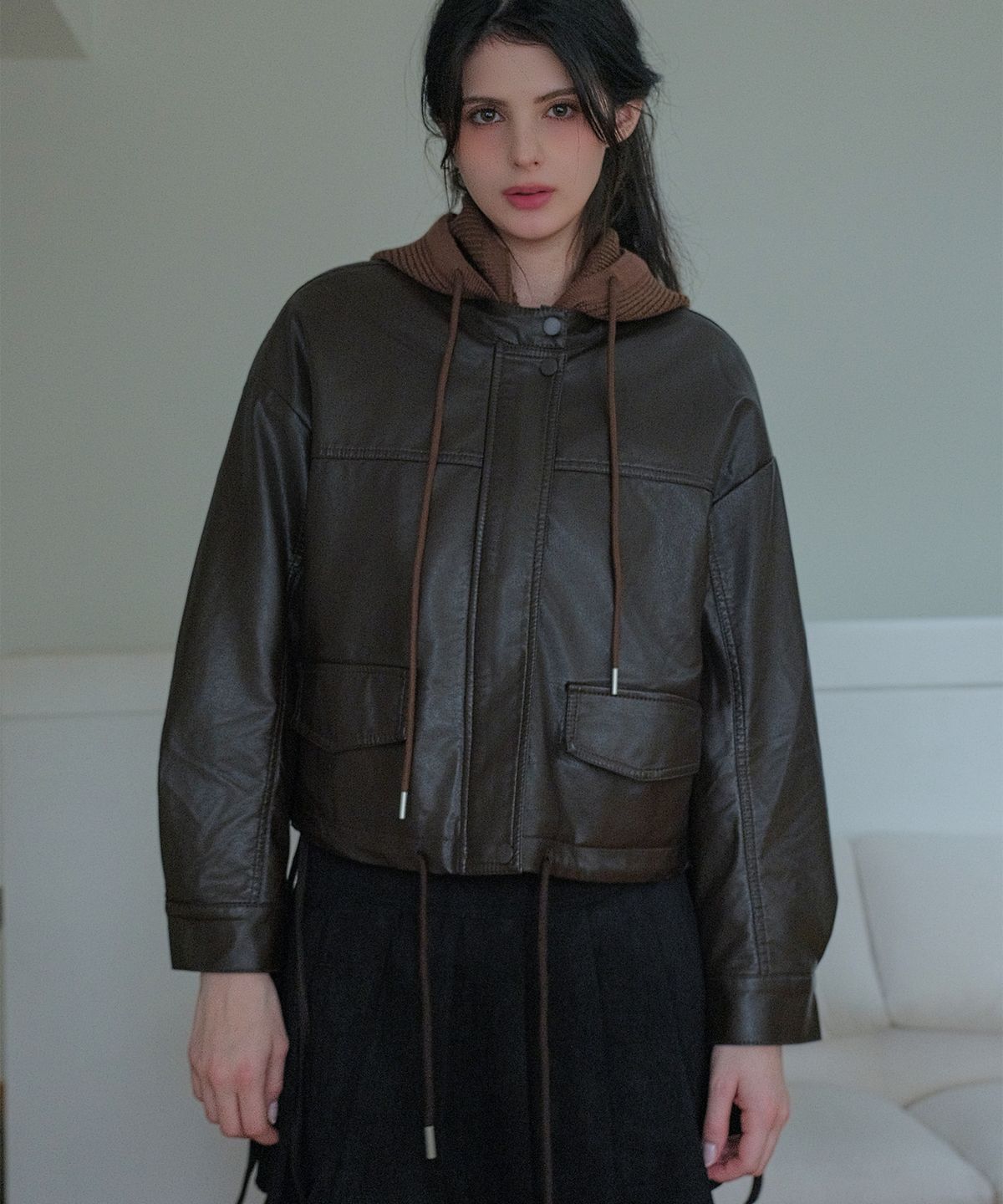 쿨키튼(KOOLKITTEN) Fur Knitted Hoodie Leather Jacket