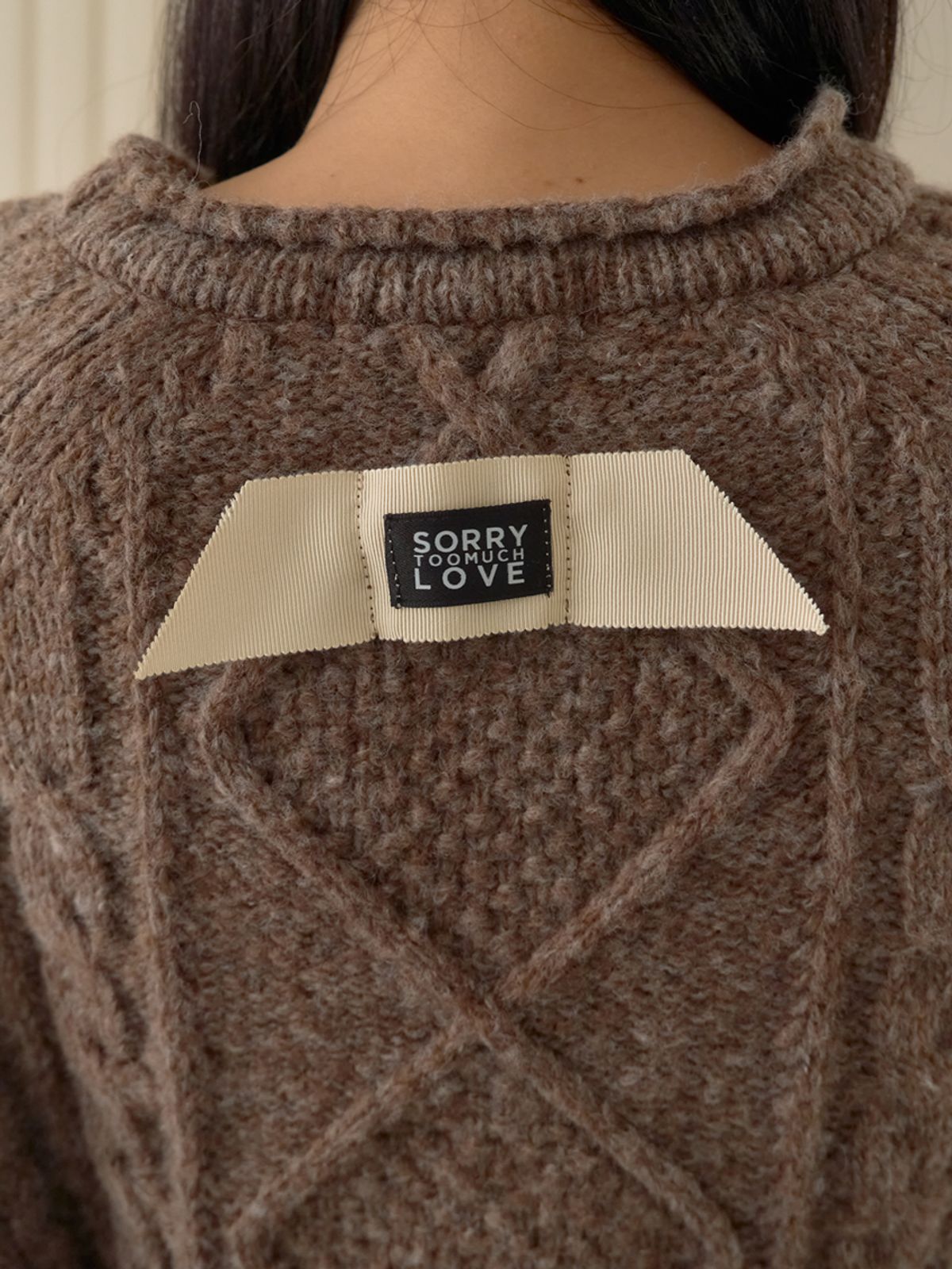 쏘리, 투 머치 러브(SORRY, TOO MUCH LOVE) Raglan Cable Wool Knit Pullover_Brown