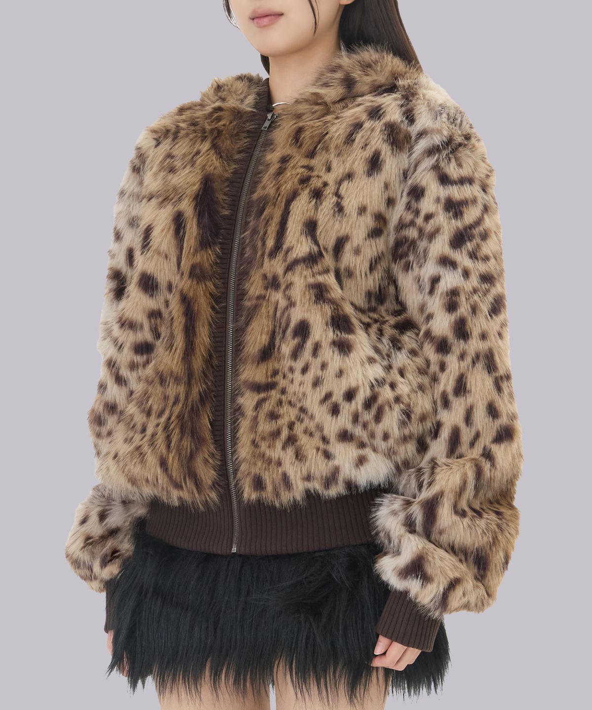 제이디드 런던(JADED LONDON) (U) 베어 레오파드 포 퍼 재킷 브라운 BEAR LEOPARD FAUX FUR JACKET BROWN