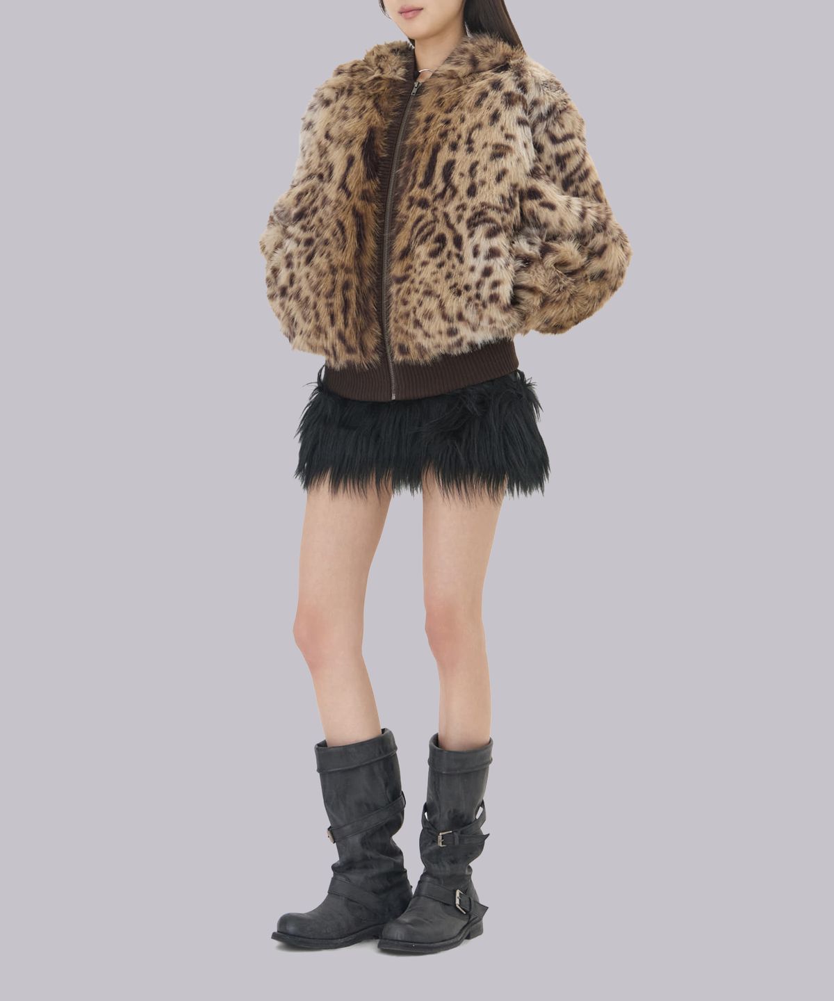 제이디드 런던(JADED LONDON) (U) 베어 레오파드 포 퍼 재킷 브라운 BEAR LEOPARD FAUX FUR JACKET BROWN
