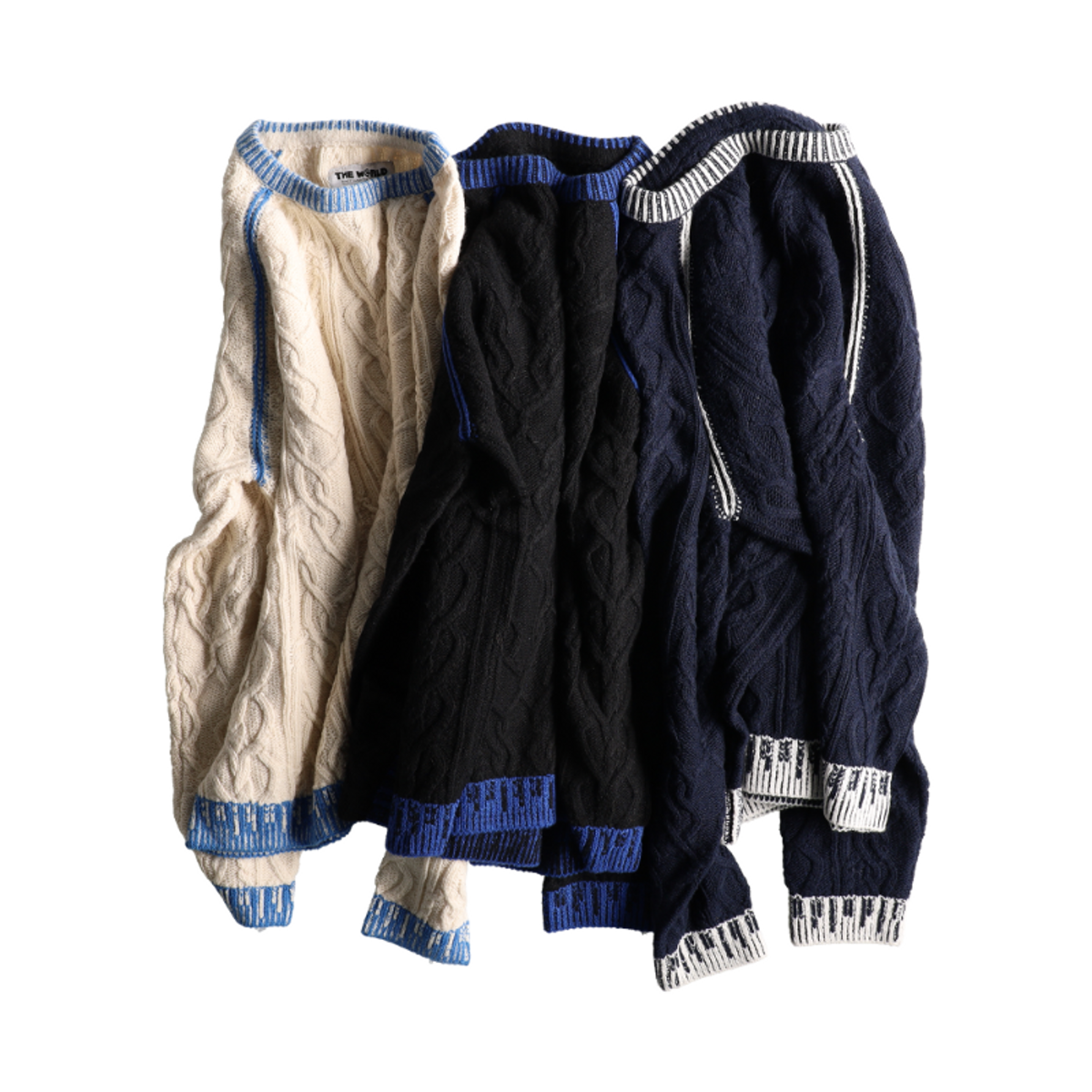 더왈드(THEWARLD) EMBROIDERY LOGO SWEATER BLACK/BLUE