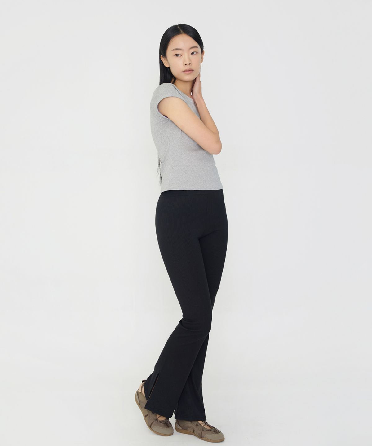 데비웨어(DEVIWEAR) 여성 요가복 DEVI-DO1001-멜란지그레이 필라테스 [DO] 소프트 캡 슬리브 티셔츠