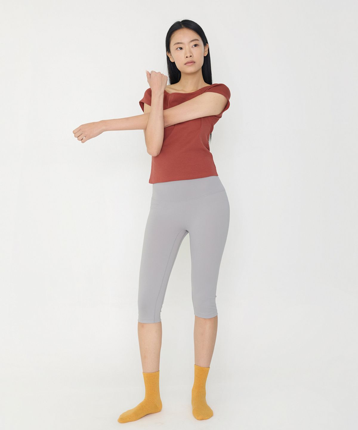 데비웨어(DEVIWEAR) 여성 요가복 DEVI-DO1001-브릭 필라테스 [DO] 소프트 캡 슬리브 티셔츠