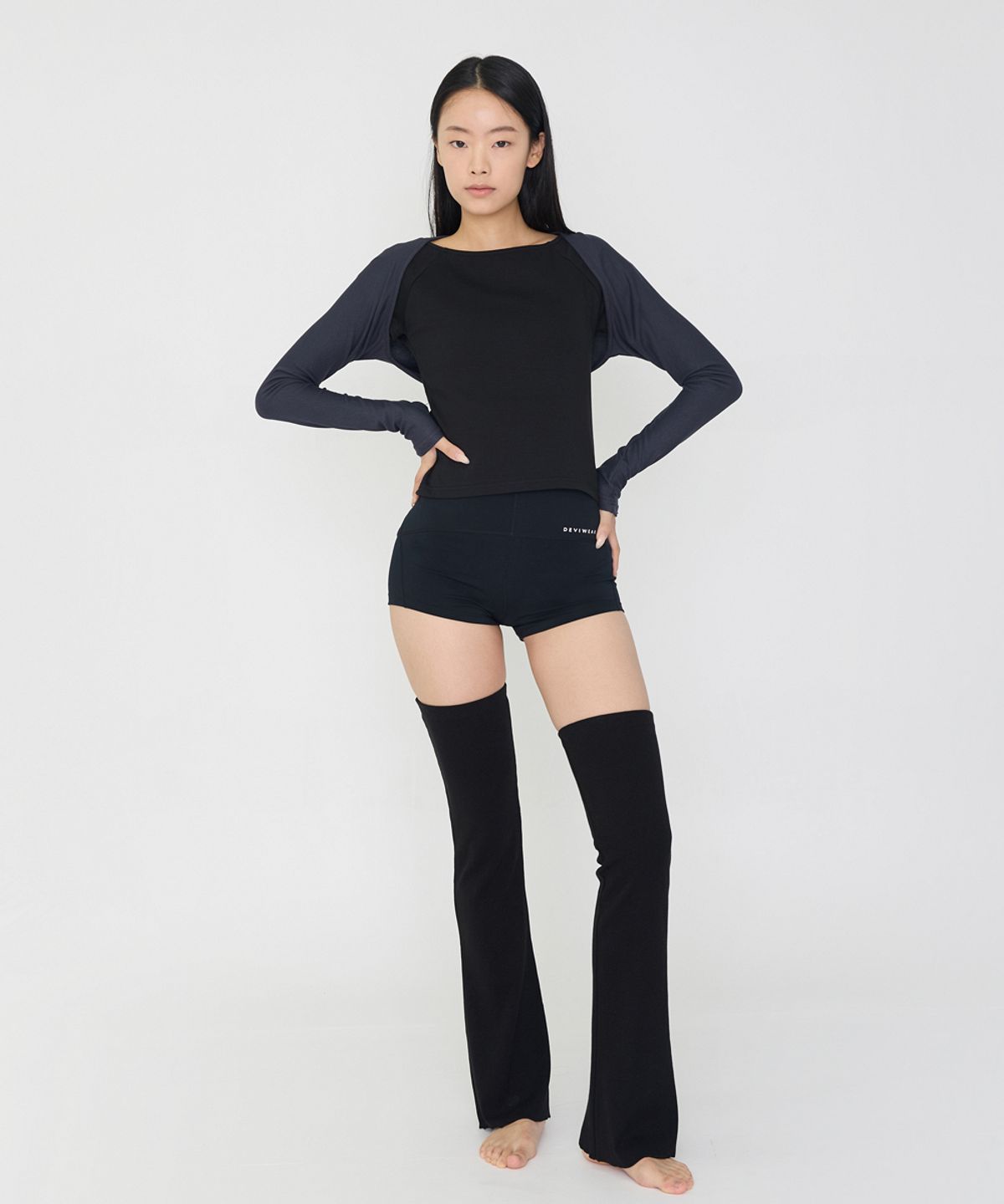 데비웨어(DEVIWEAR) 여성 요가복 DEVI-DO1001-블랙 필라테스 [DO] 소프트 캡 슬리브 티셔츠
