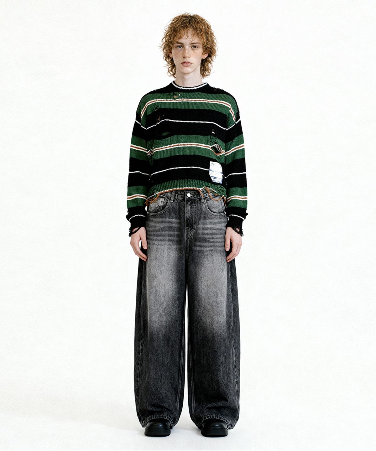 엔티이티(NTET) Vintage side pintuck denim pants (gray)
