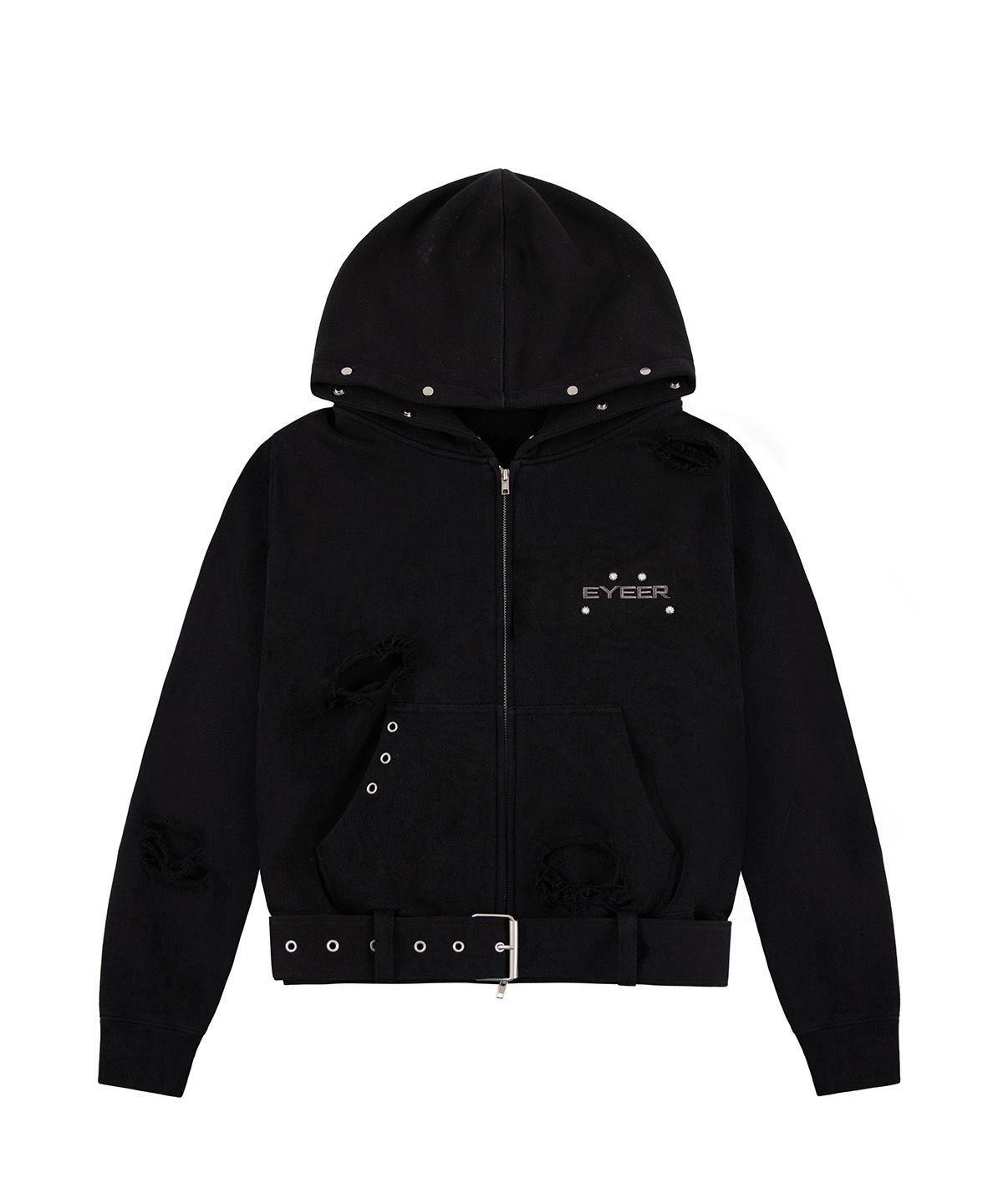 이와이이알(EYEER) Belted Fur Hoodie Zip-up - Black