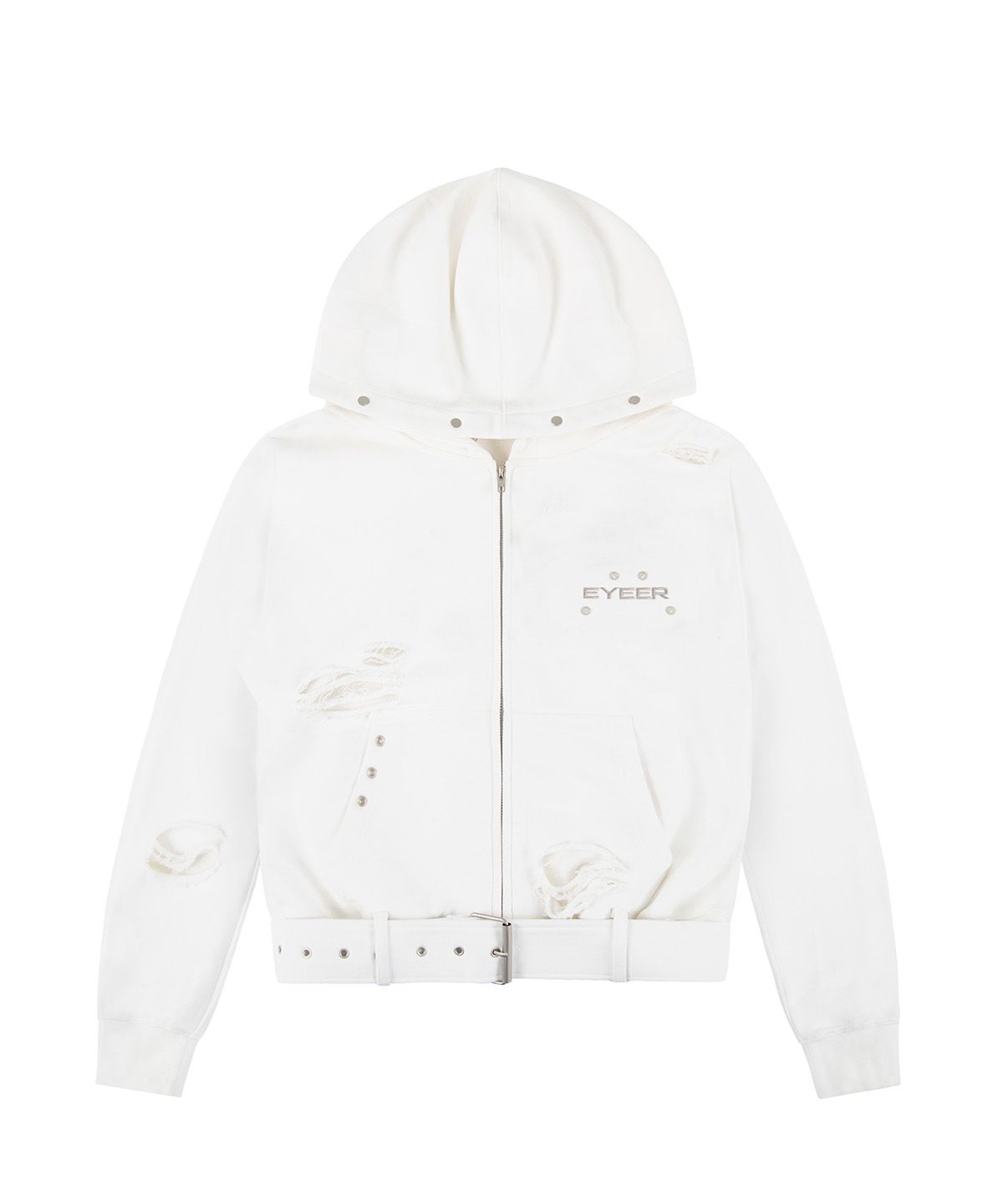 이와이이알(EYEER) Belted Fur Hoodie Zip-up - White