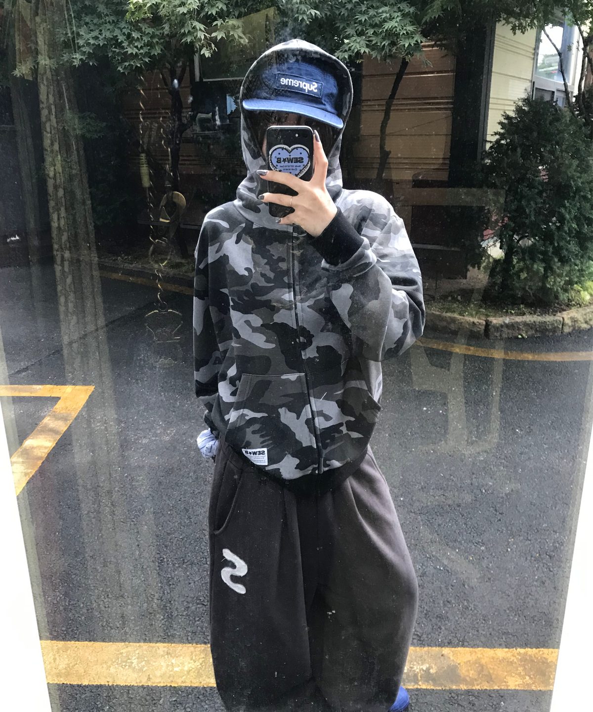 쏘비(SEW-B) 하이넥 black camo (세미오버) 후드집업