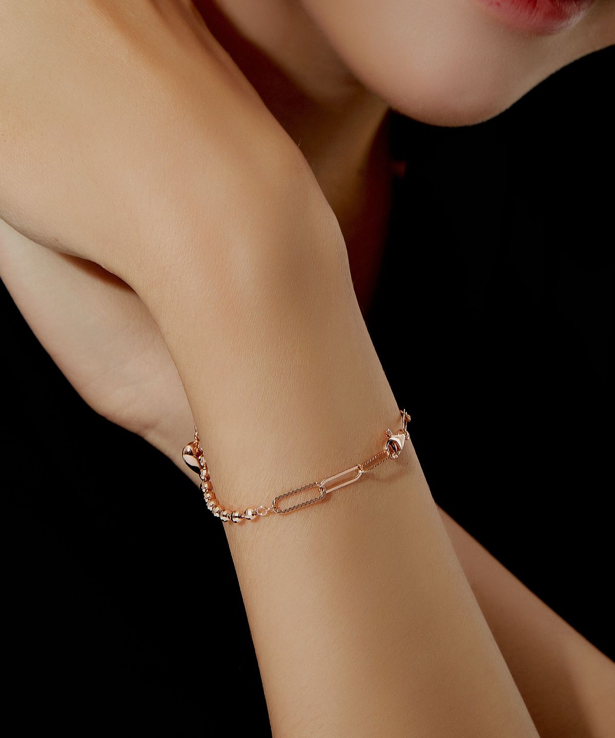 엘렌쥬얼리(HELENE JEWELRY) 14K 18K 미스트 트리플 콤비 볼 체인 하트 금 팔찌