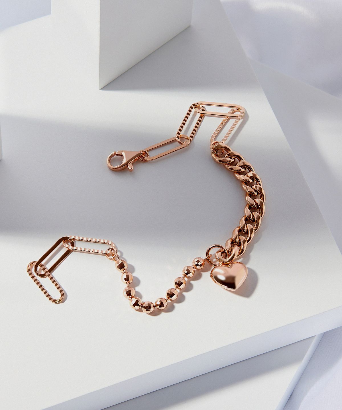 엘렌쥬얼리(HELENE JEWELRY) 14K 18K 미스트 트리플 콤비 볼 체인 하트 금 팔찌