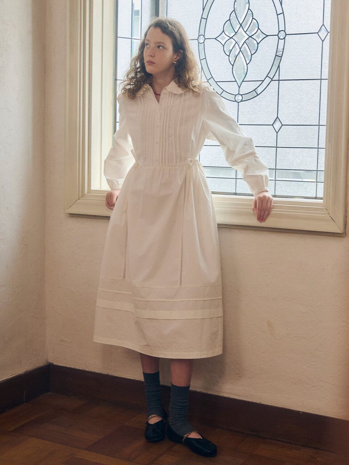 뮈뮈에르(MUEMUER) Lace Pintuck Cotton Dress MU2599OP905M