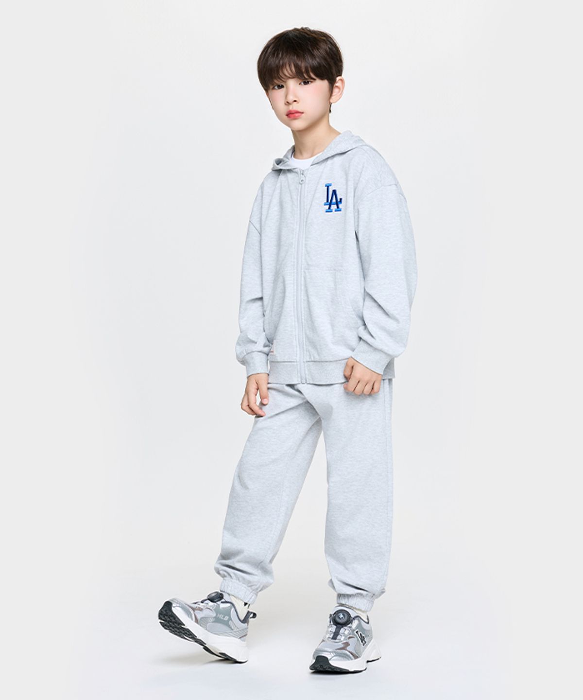 엠엘비 키즈(MLB KIDS) 스포티브 베이직 후드 집업 세트 LA (L.Melange Grey)