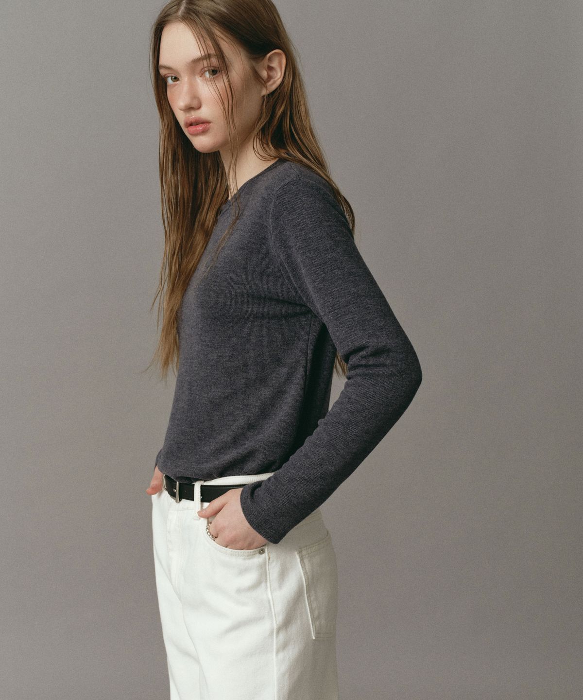 로시로우(LOSSYROW) Basic Round Tee Charcoal