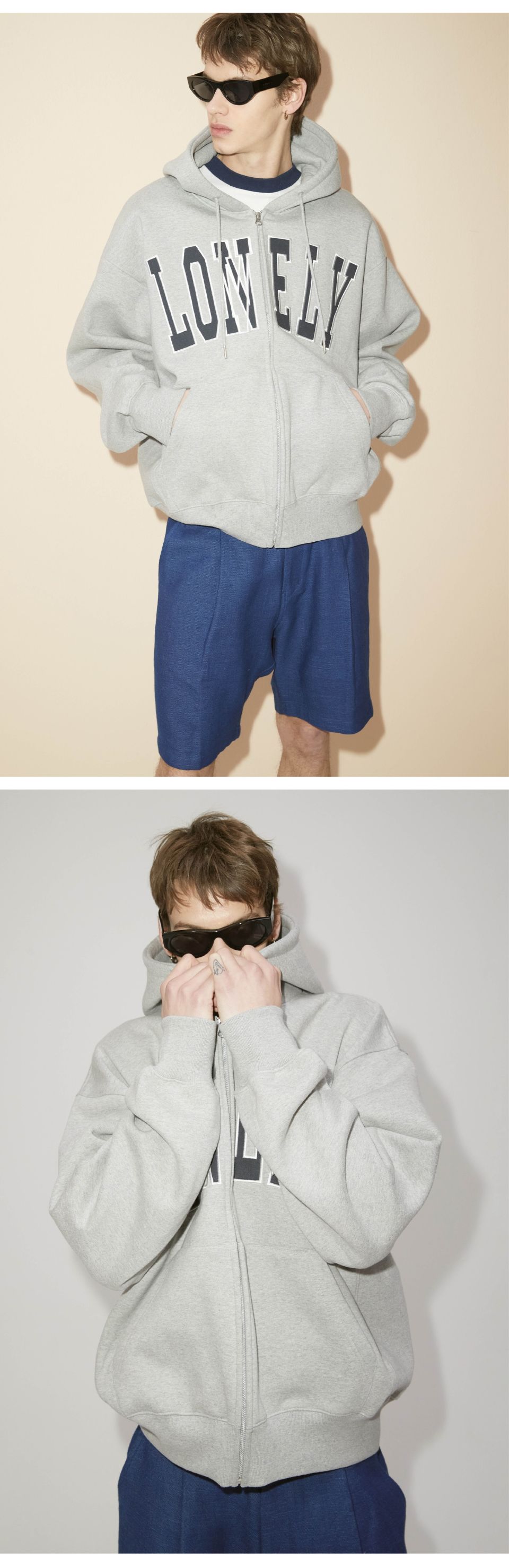 MUSINSA公式 | NOHANT LONELY/LOVELY FLUFF HOODIE ZIP-UP GRAY NAVY