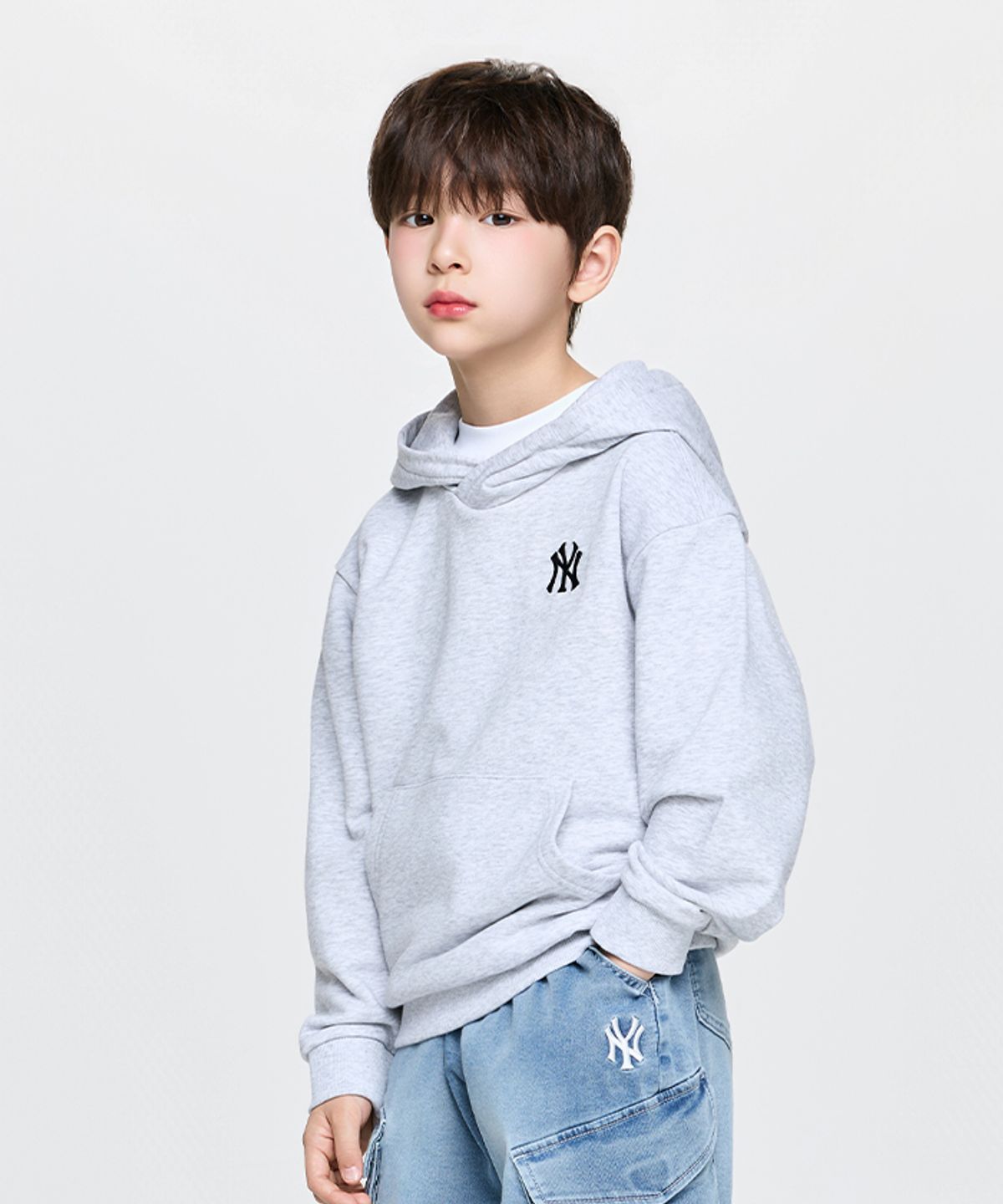 엠엘비 키즈(MLB KIDS) 베이직 스몰로고 후드티 NY (L.Melange Grey)
