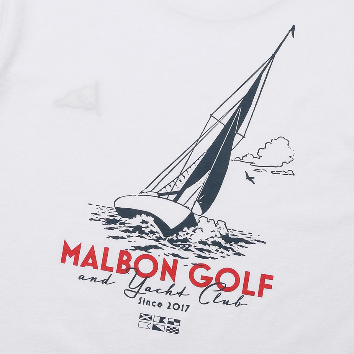 말본 골프(MALBON GOLF) YACHT CLUB 유니 라운드 티셔츠 WHITE