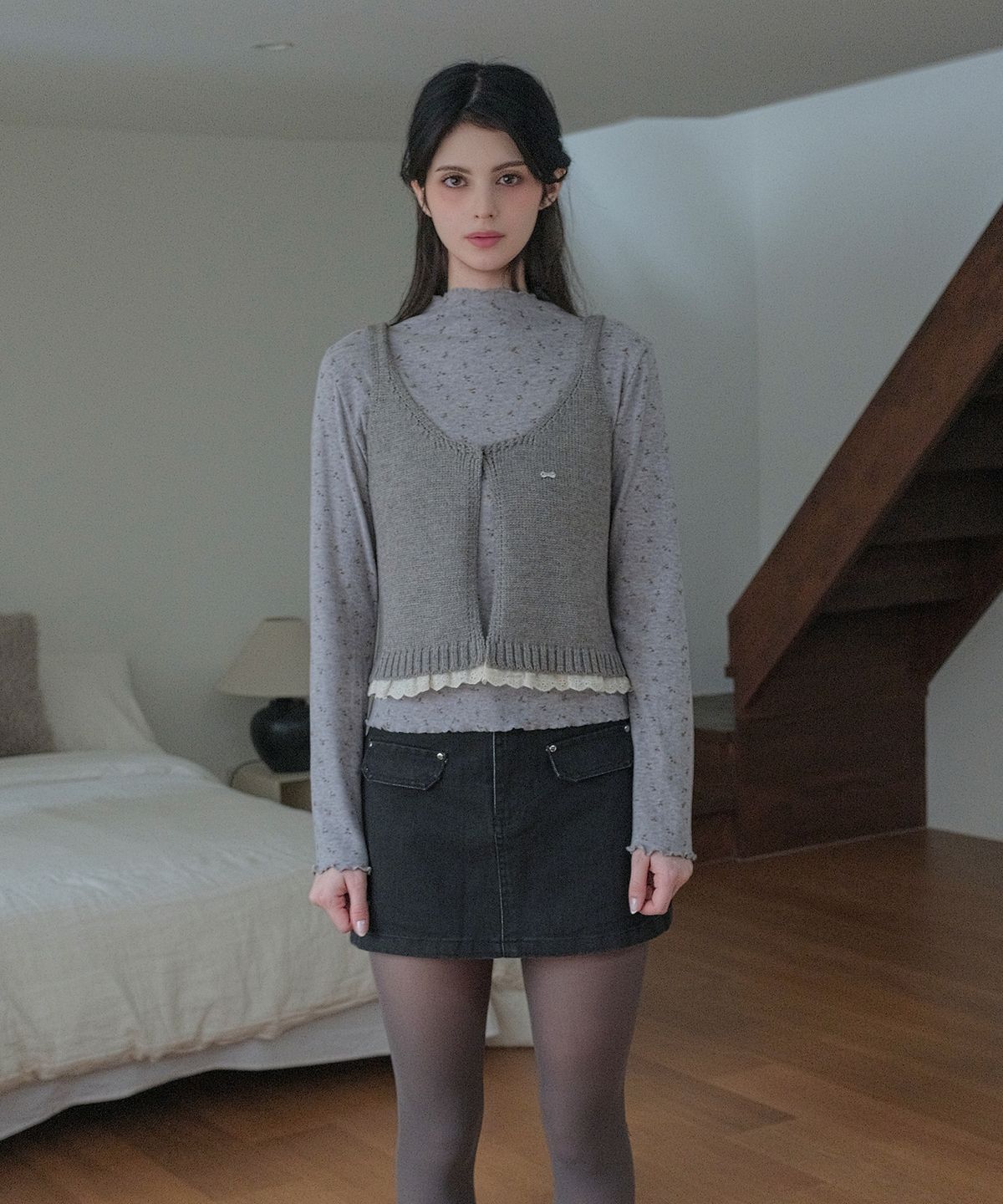 쿨키튼(KOOLKITTEN) Romantic Layered Flower Knit Set 2colors