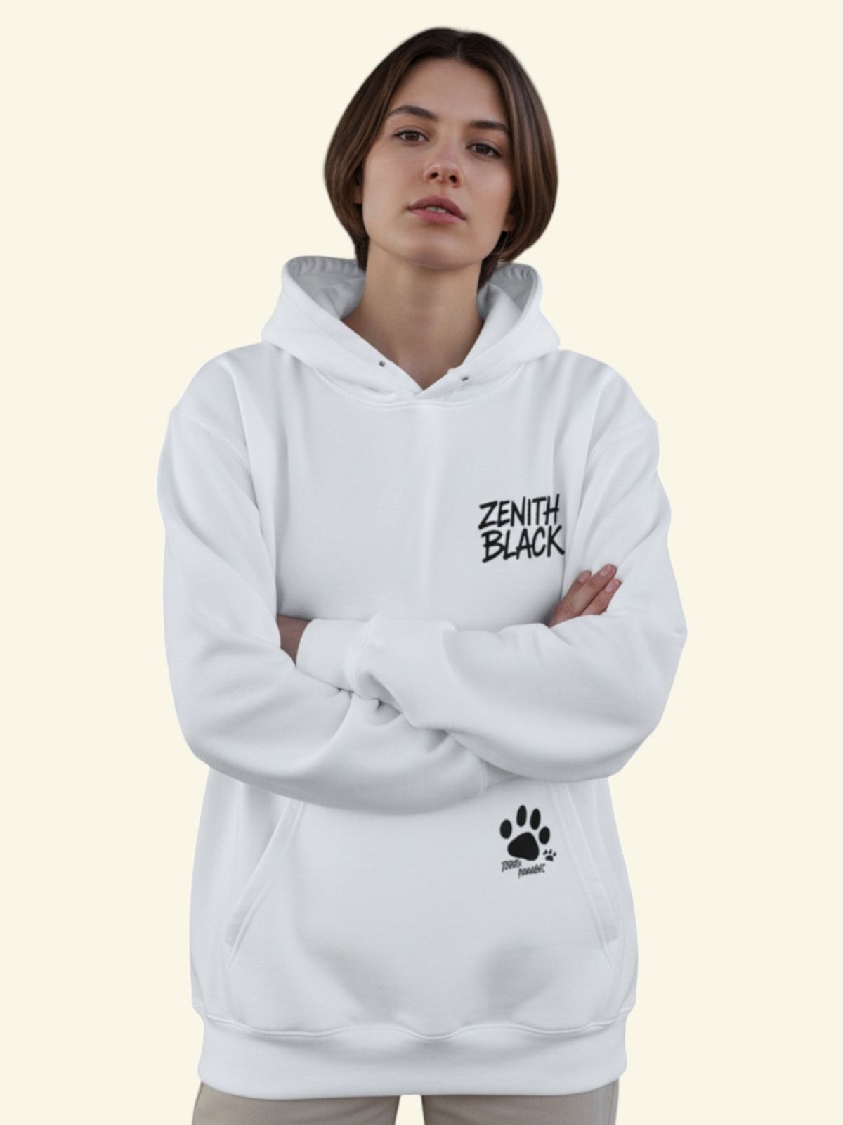 지블랙(ZBLACK) 스텐다드 제니스 블랙 기본로고 오버핏 후드 (WHITE)