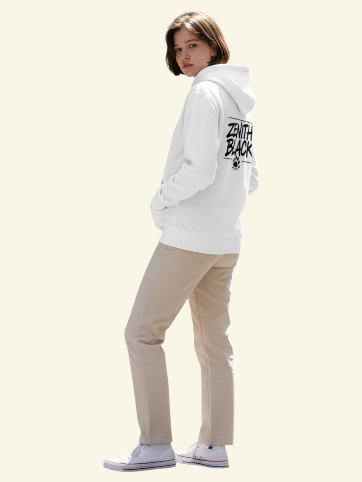 지블랙(ZBLACK) 스텐다드 제니스 블랙 기본로고 오버핏 후드 (WHITE)