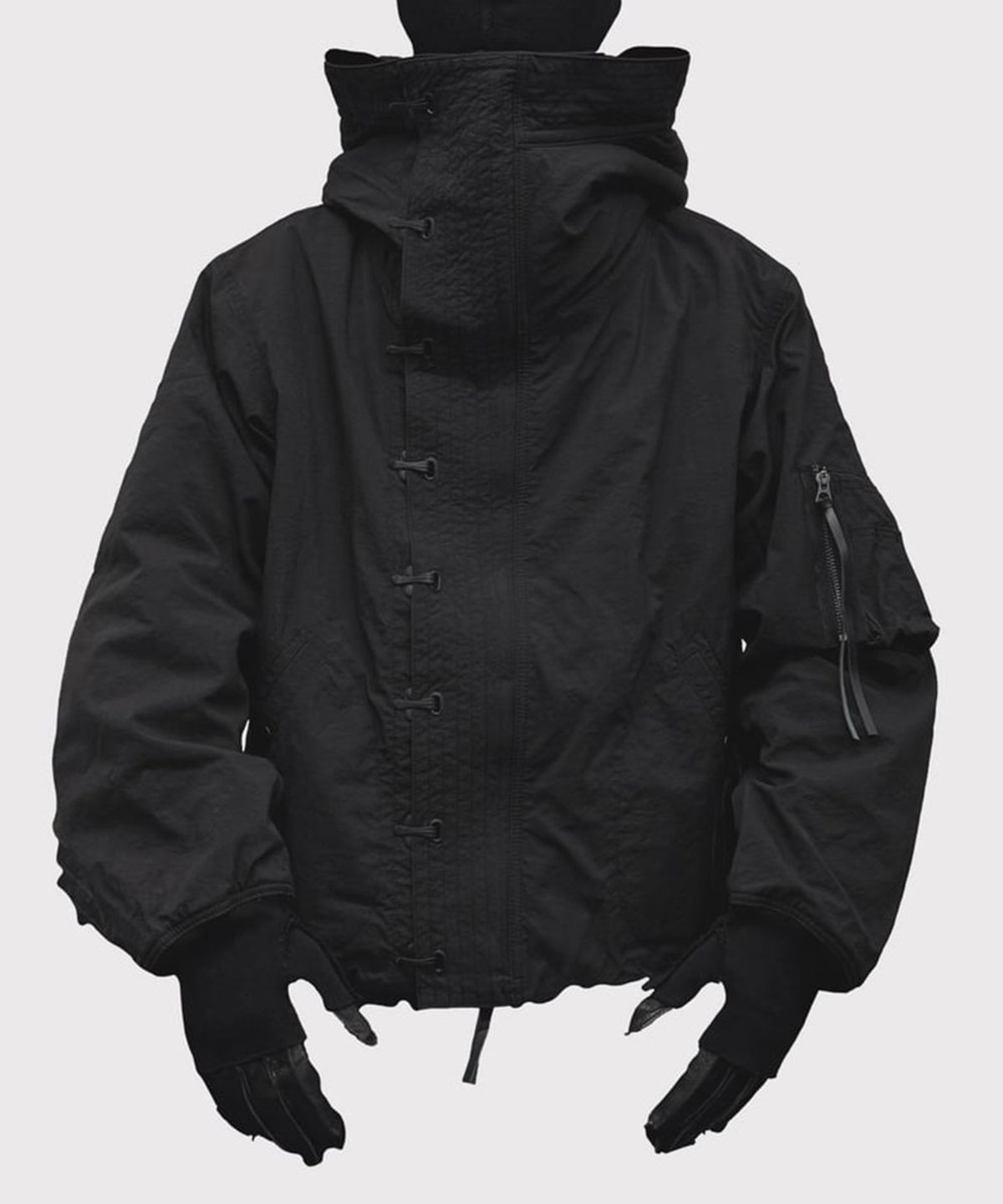마이너스(MINUS) Flight Bomber With Hook DEADSTOCK(VEGETABLE DYED NYLON) - BLACK