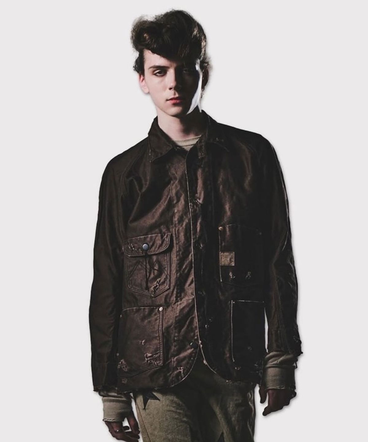 마이너스(MINUS) Chore Jacket With Damaged(PIGMENT DYED MOLESKIN) - MOCHA