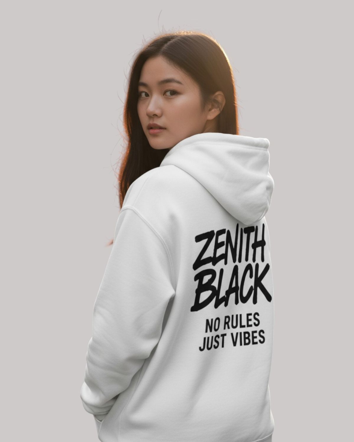 지블랙(ZBLACK) 제니스 블랙 빅로고 로고 오버핏 후드 WHITE