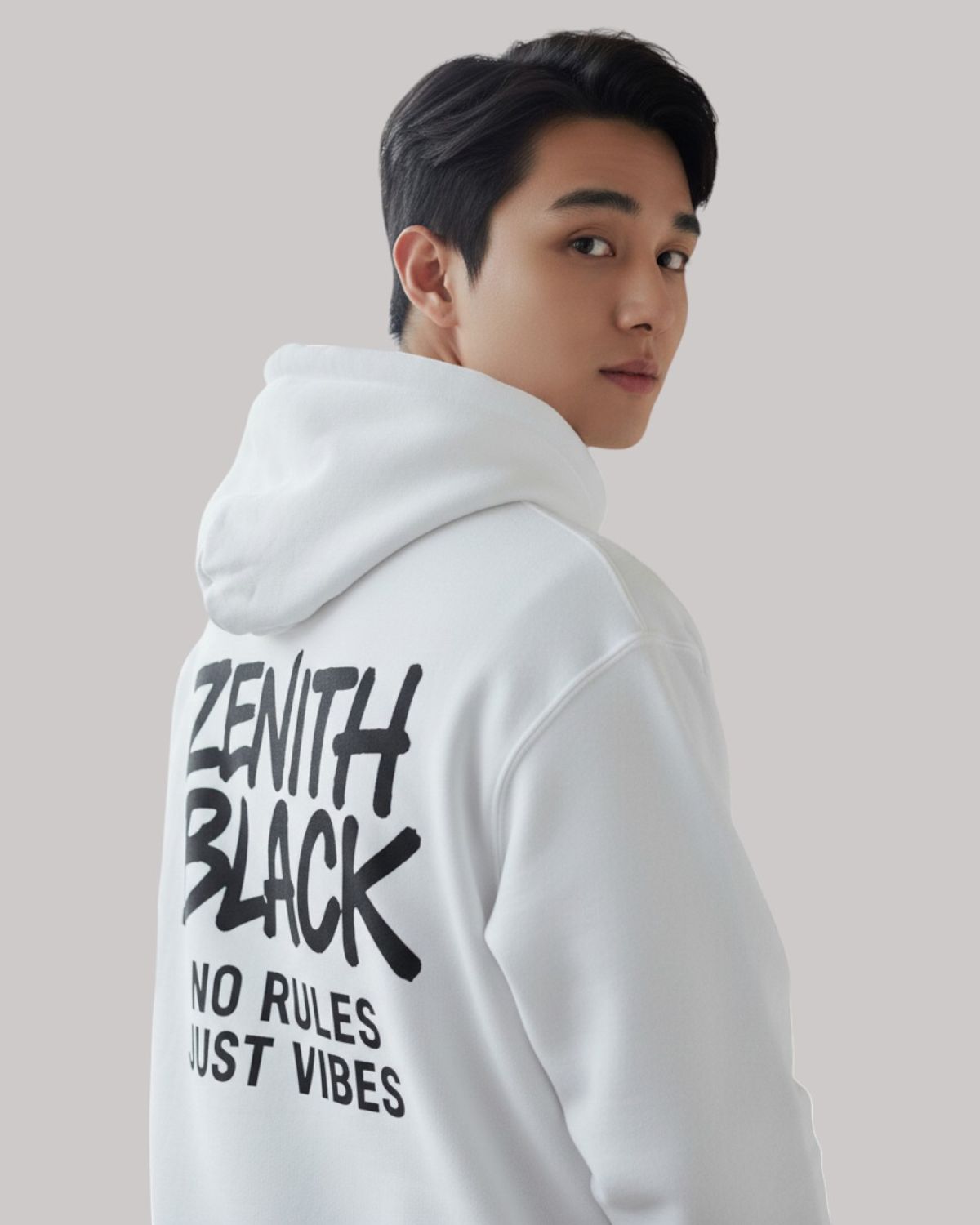 지블랙(ZBLACK) 제니스 블랙 빅로고 로고 오버핏 후드 WHITE