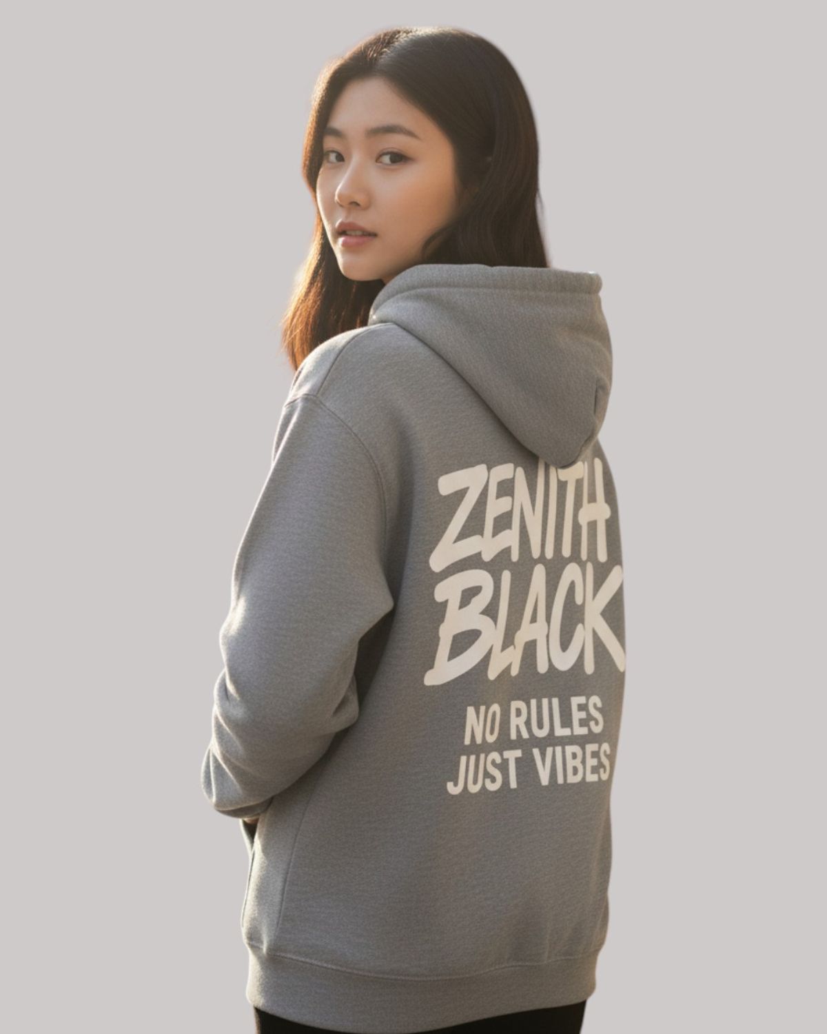 지블랙(ZBLACK) 제니스 블랙 빅로고 로고 오버핏 후드 MELANGE GREY