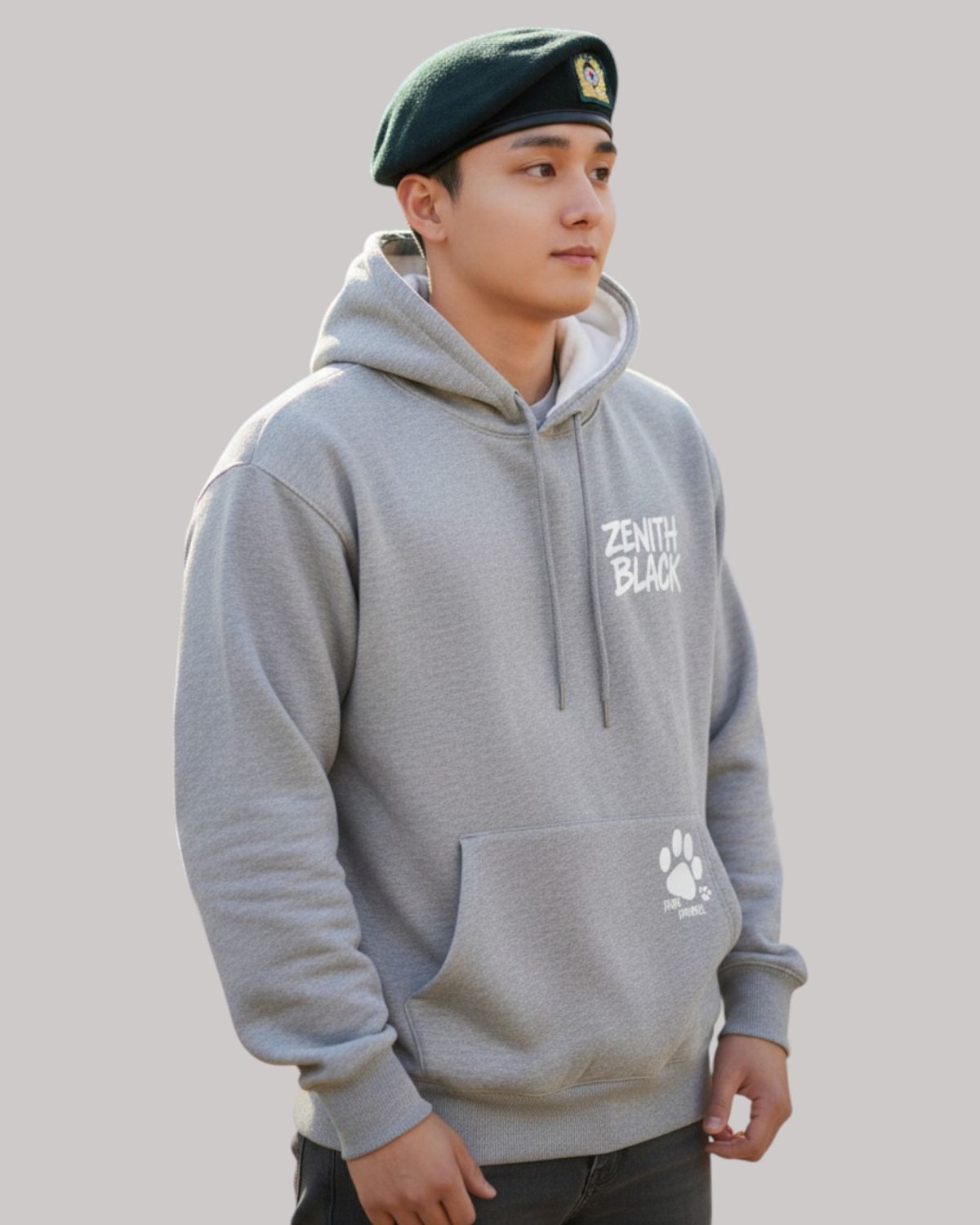 지블랙(ZBLACK) 제니스 블랙 빅로고 로고 오버핏 후드 MELANGE GREY
