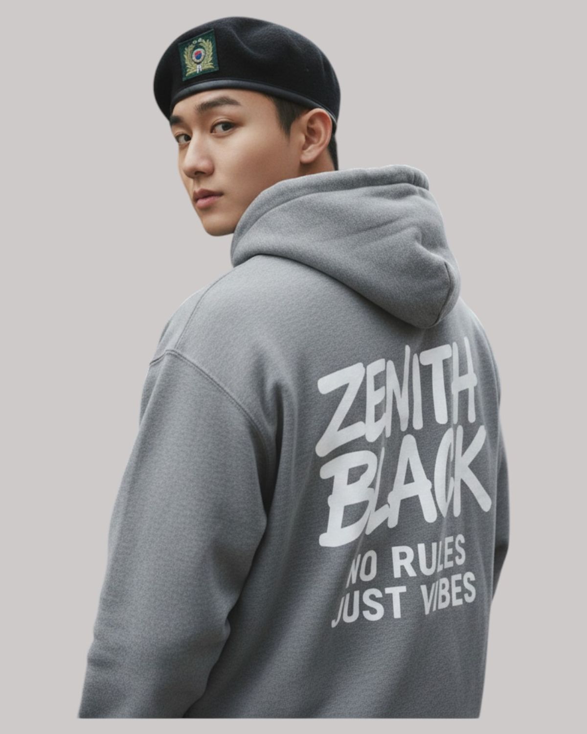 지블랙(ZBLACK) 제니스 블랙 빅로고 로고 오버핏 후드 MELANGE GREY