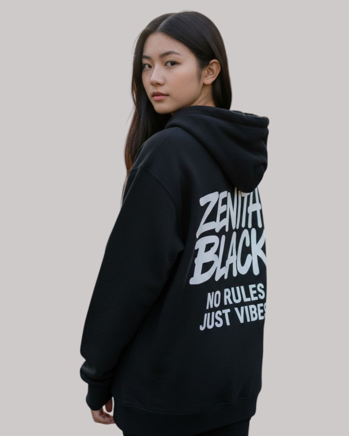 지블랙(ZBLACK) 제니스 블랙 빅로고 로고 오버핏 후드 BLACK