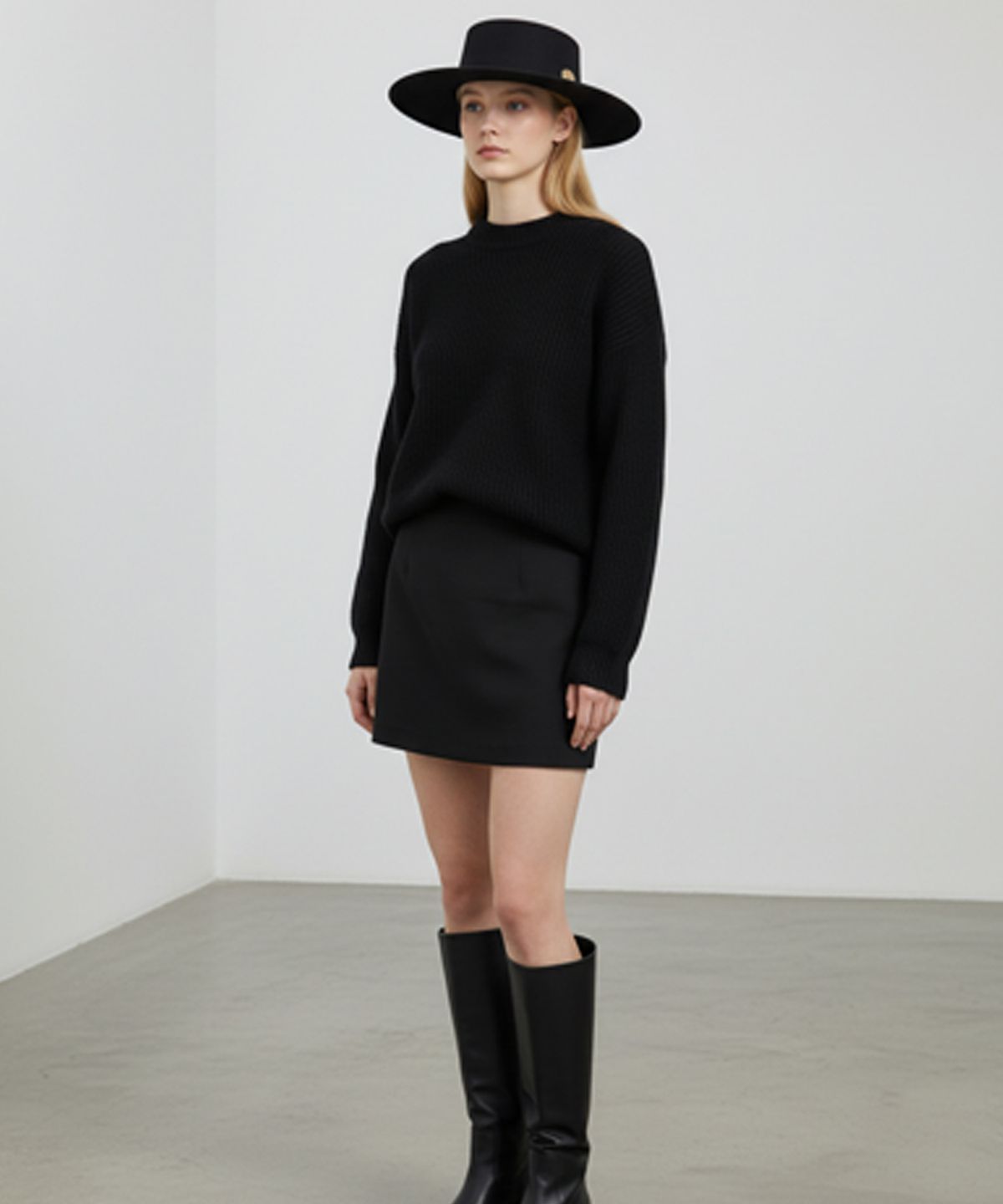 유니버셜 케미스트리(UNIVERSAL CHEMISTRY) Poly Black Flat Fedora 페도라