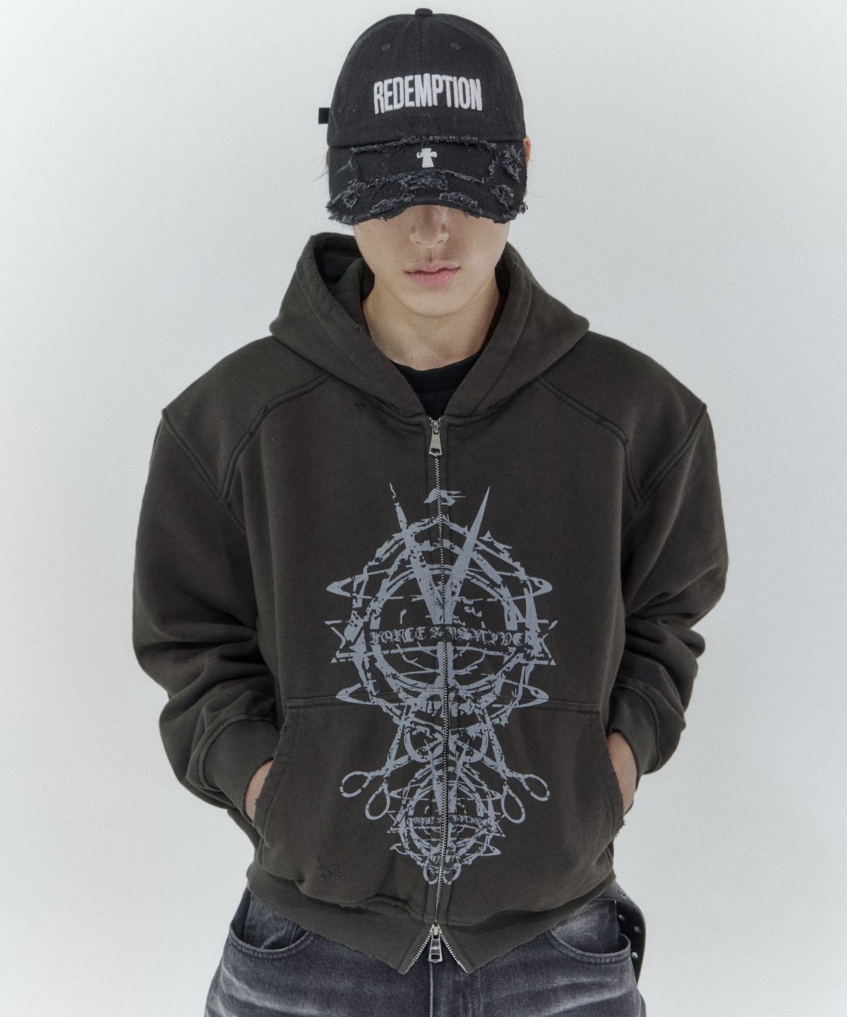 포스센스티브(FORCESENSITIVE) darkness scissors hoodie zip-up (dark khaki)