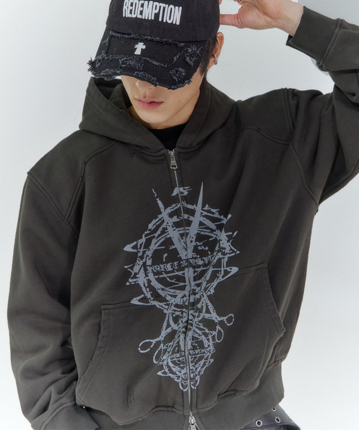 포스센스티브(FORCESENSITIVE) darkness scissors hoodie zip-up (dark khaki)
