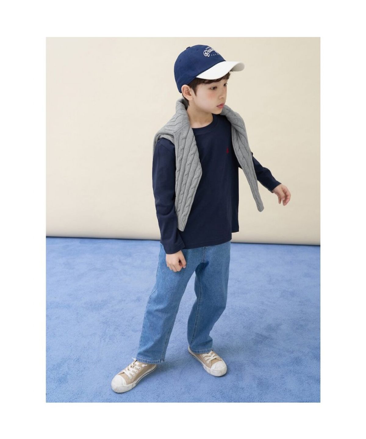 빈폴 키즈(BEANPOLE KIDS) [Essential] 수피마 베이직 긴소매 티셔츠  네이비 (BI6141UE2R)