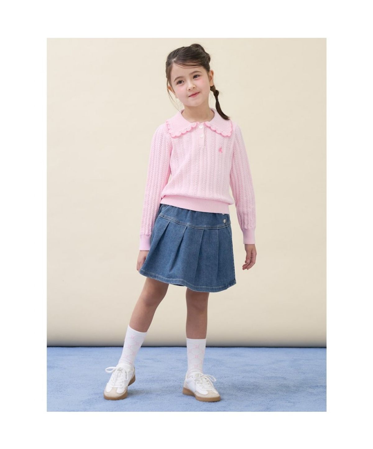빈폴 키즈(BEANPOLE KIDS) 여아 스칼럽 칼라 포인트 니트 스웨터  라이트 핑크 (BI6151G01Y)