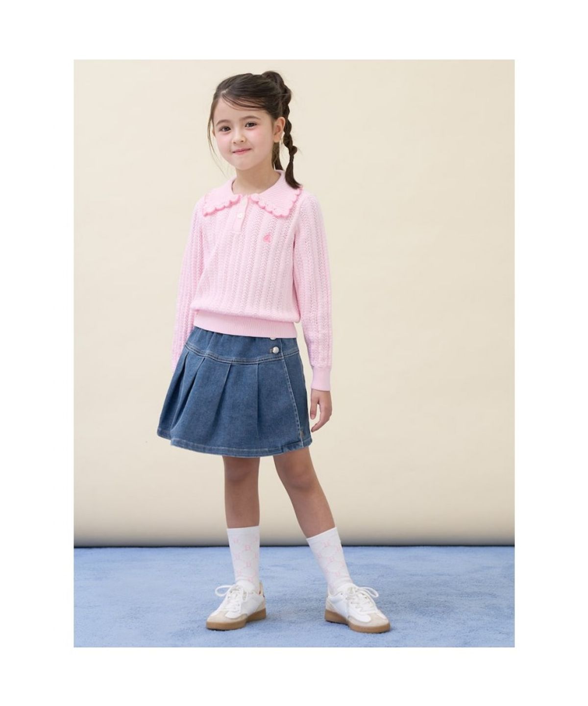 빈폴 키즈(BEANPOLE KIDS) 여아 스칼럽 칼라 포인트 니트 스웨터  라이트 핑크 (BI6151G01Y)