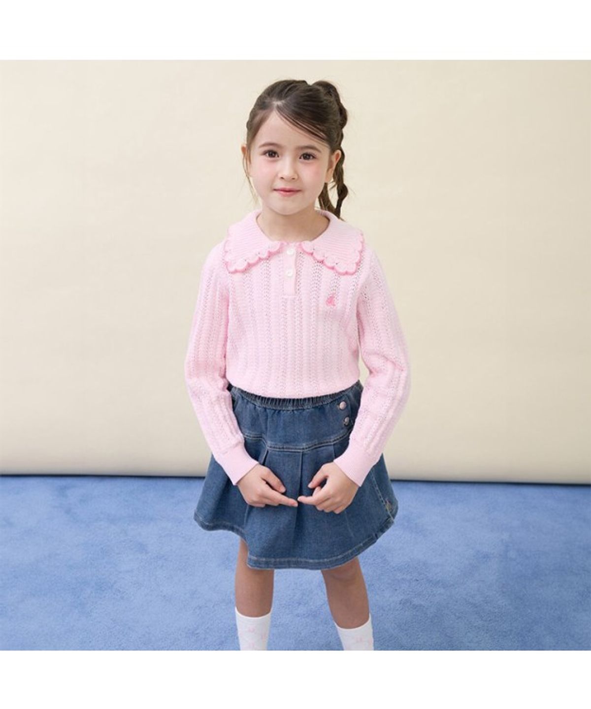 빈폴 키즈(BEANPOLE KIDS) 여아 스칼럽 칼라 포인트 니트 스웨터  라이트 핑크 (BI6151G01Y)