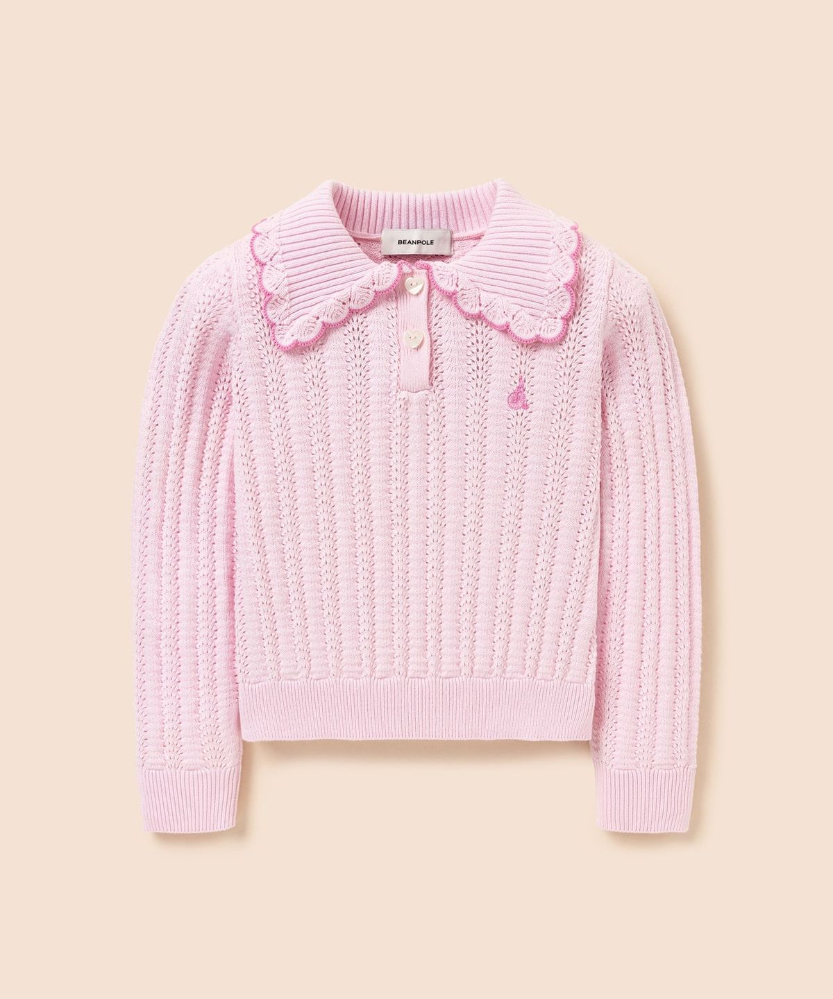 빈폴 키즈(BEANPOLE KIDS) 여아 스칼럽 칼라 포인트 니트 스웨터  라이트 핑크 (BI6151G01Y)
