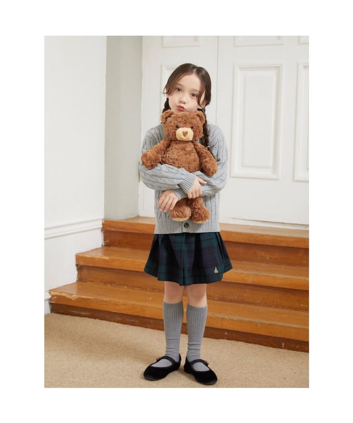 빈폴 키즈(BEANPOLE KIDS) [Essential] 클래식 케이블 브이넥 카디건  그레이 (BI615AUE33) (BI615AUE33)